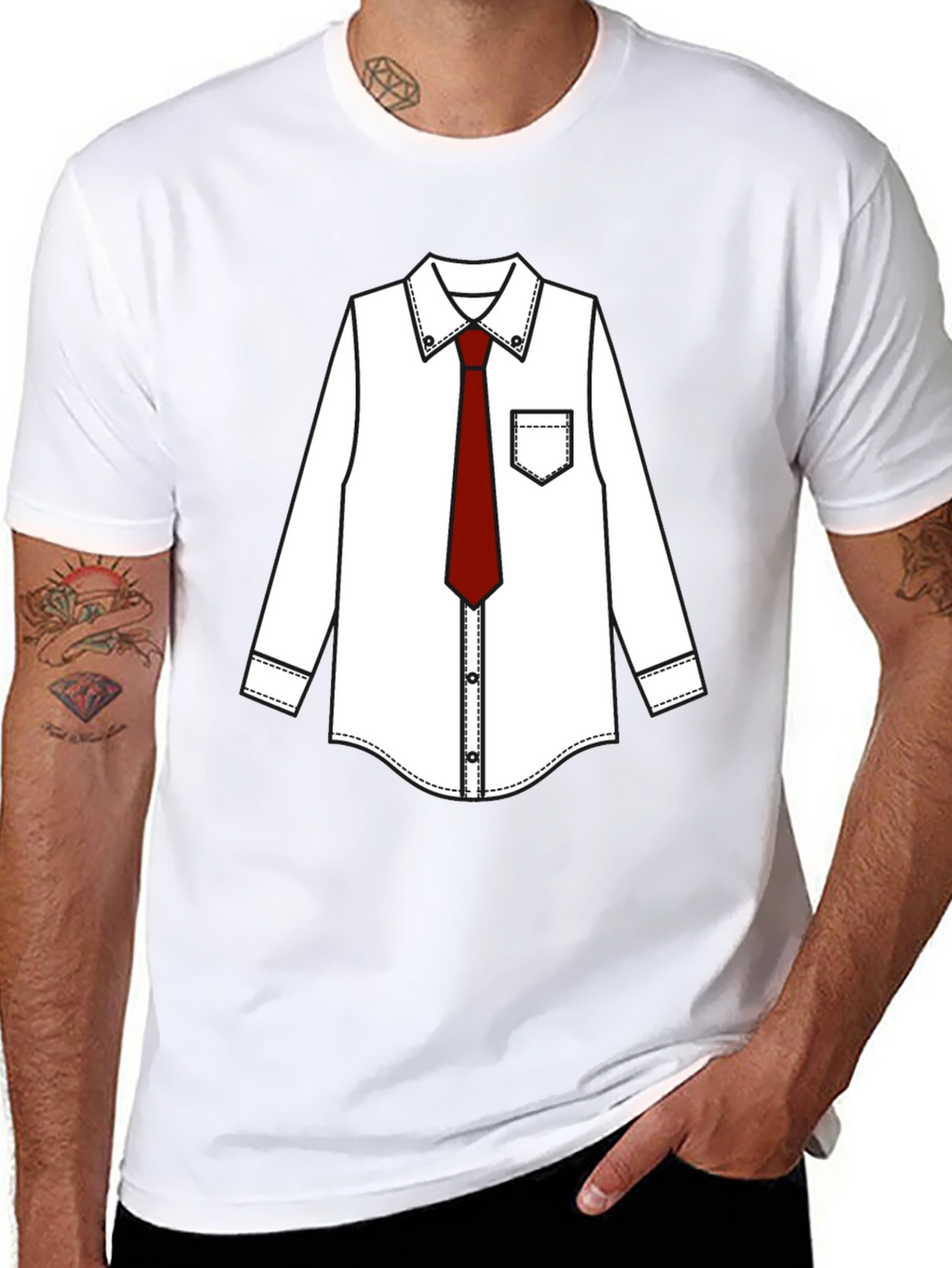 Black T-Shirt with Dress Shirt Print