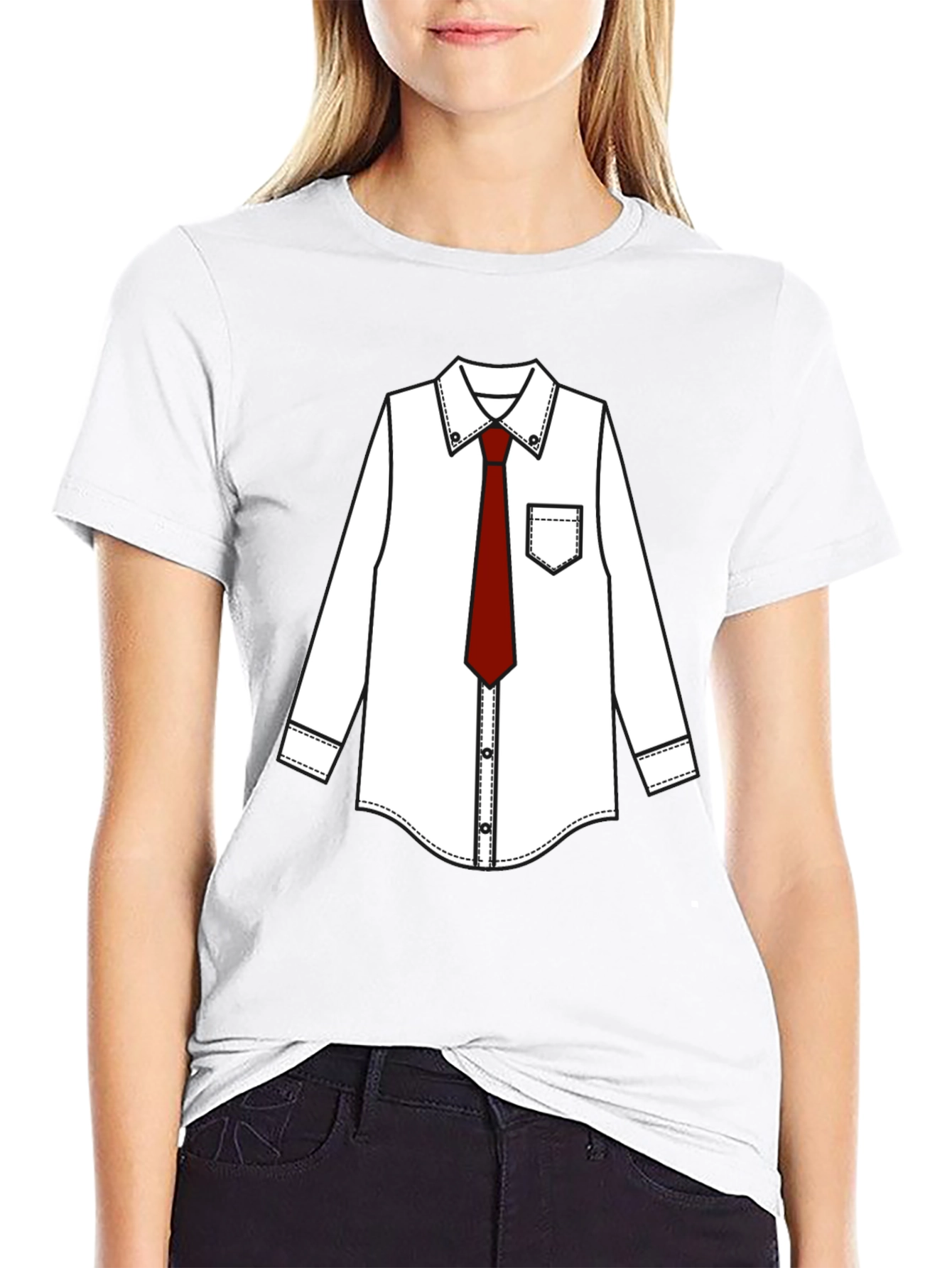Black T-Shirt with Dress Shirt Print
