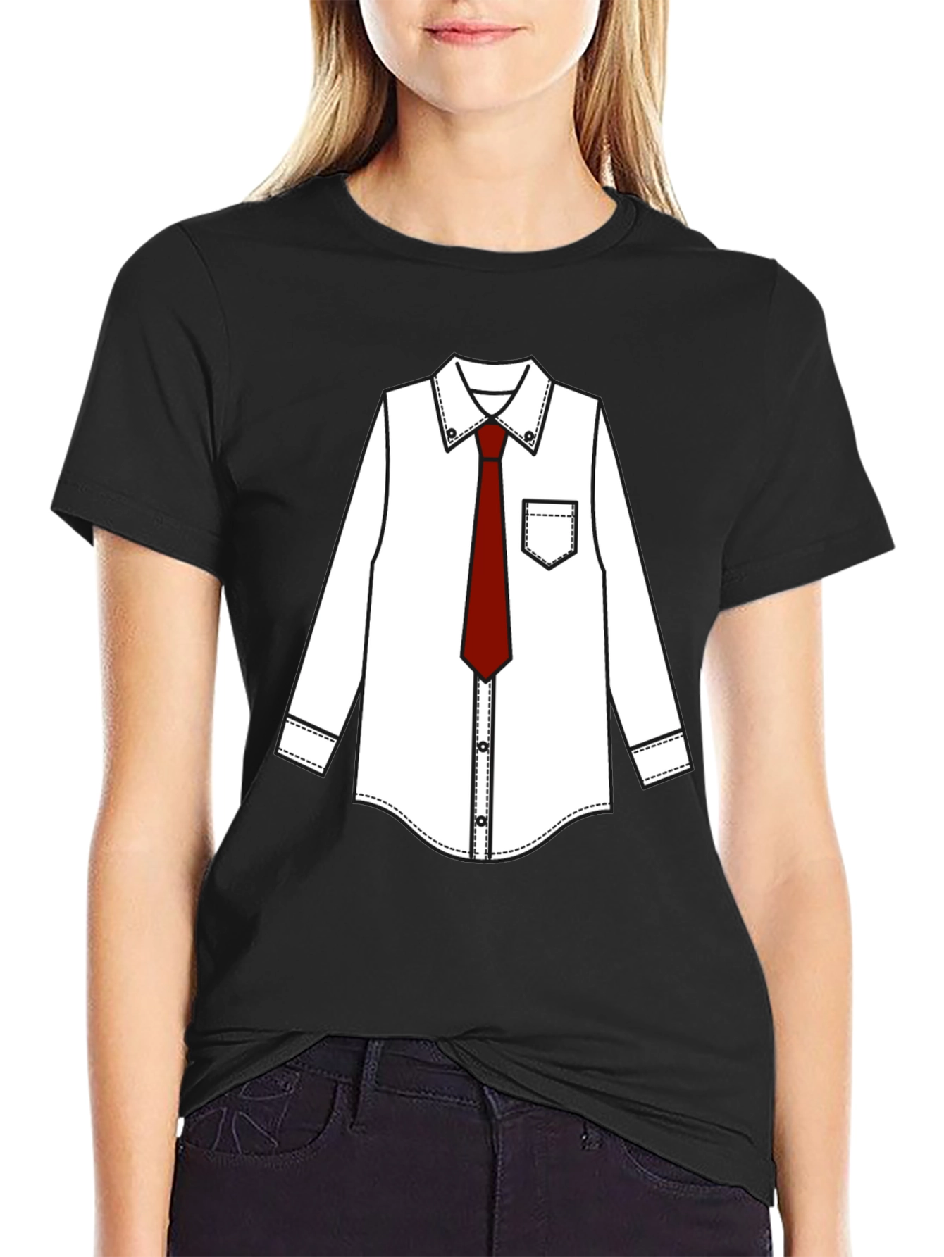 Black T-Shirt with Dress Shirt Print