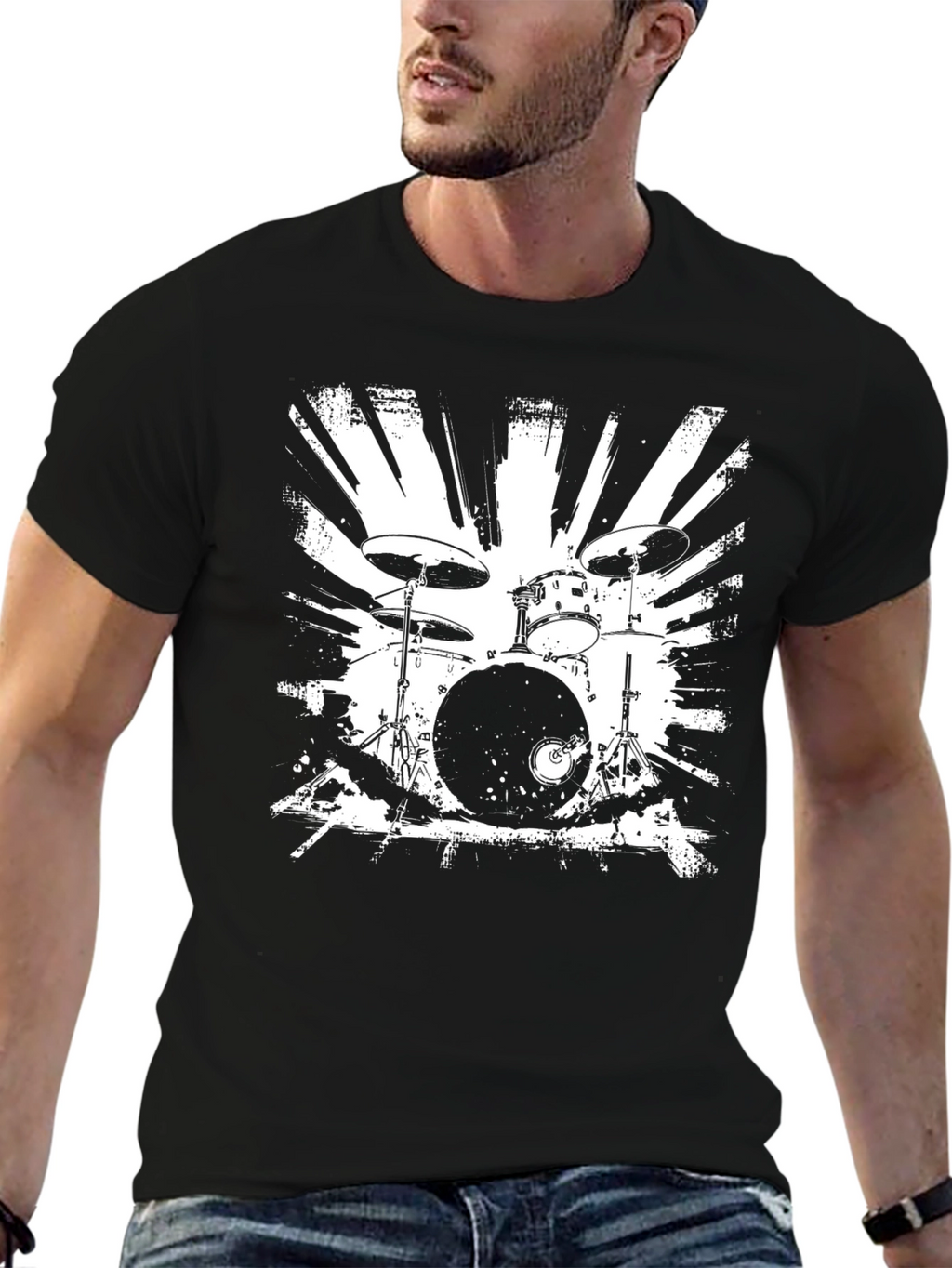 Drum Set Graphic T-Shirt - Black Cotton Tee
