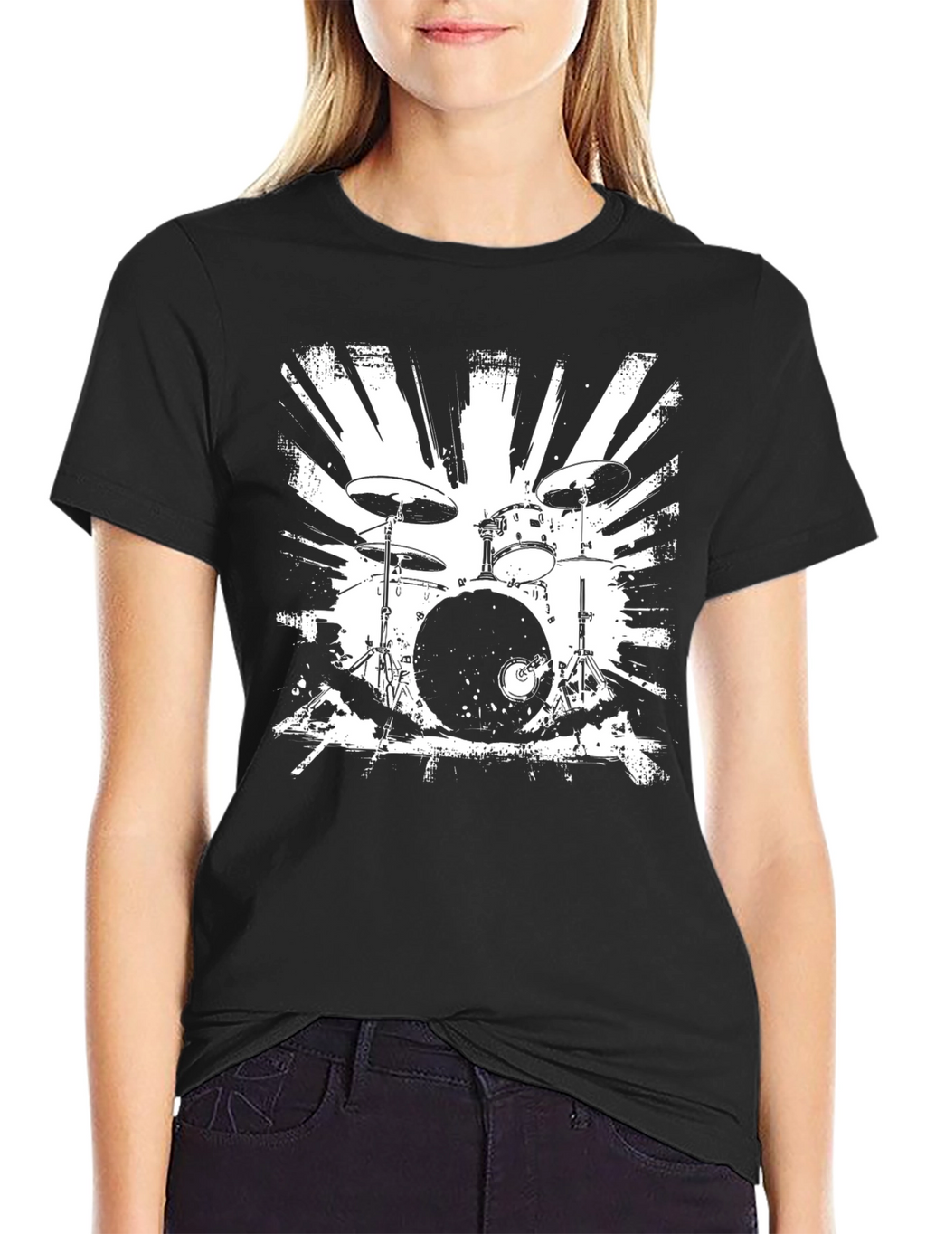 Drum Set Graphic T-Shirt - Black Cotton Tee