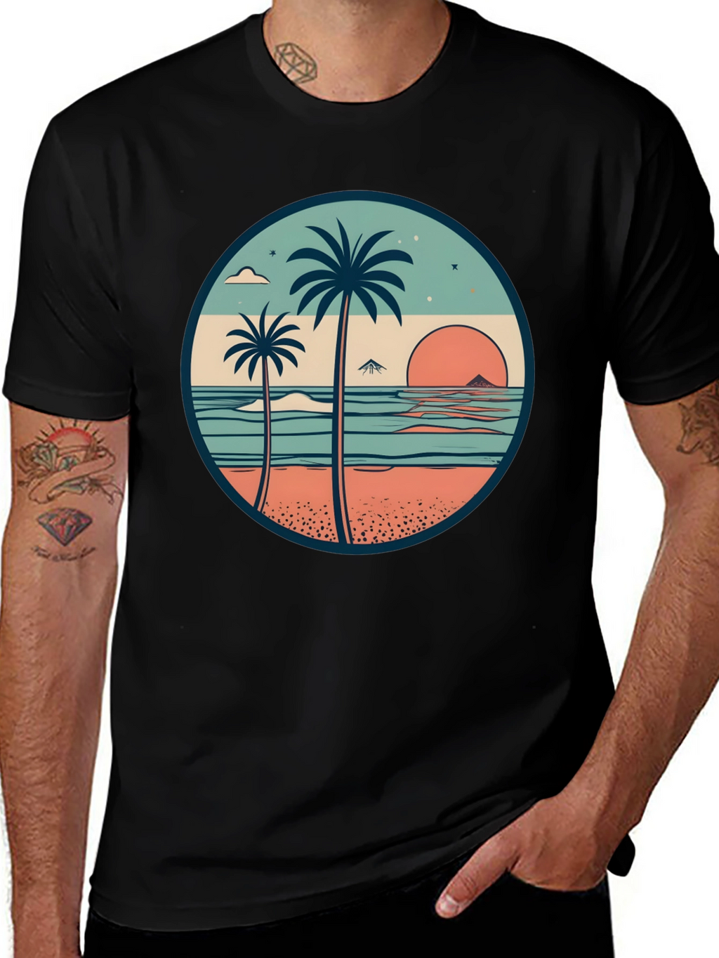 Tropical Beach Palm Tree Graphic T-Shirt