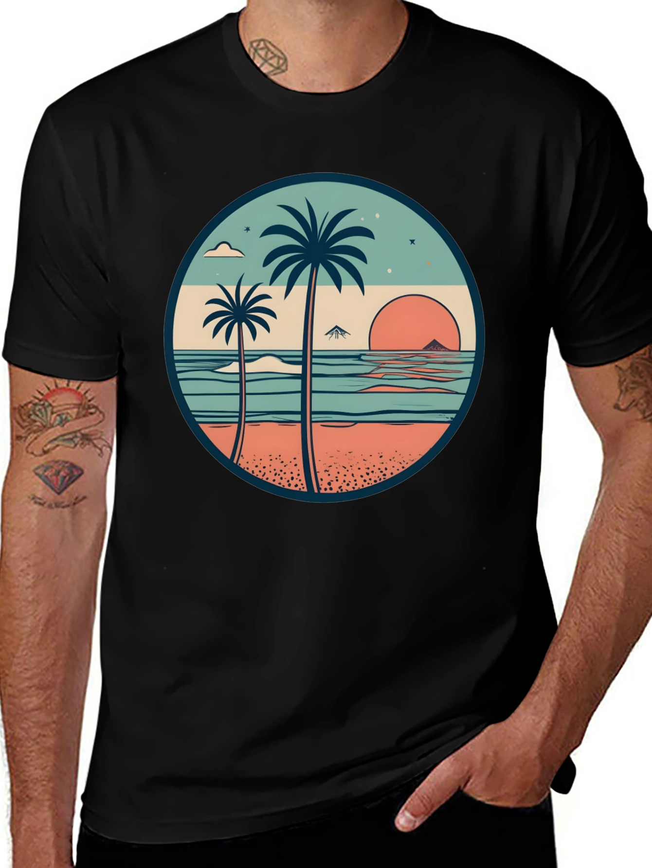 Tropical Beach Palm Tree Graphic T-Shirt