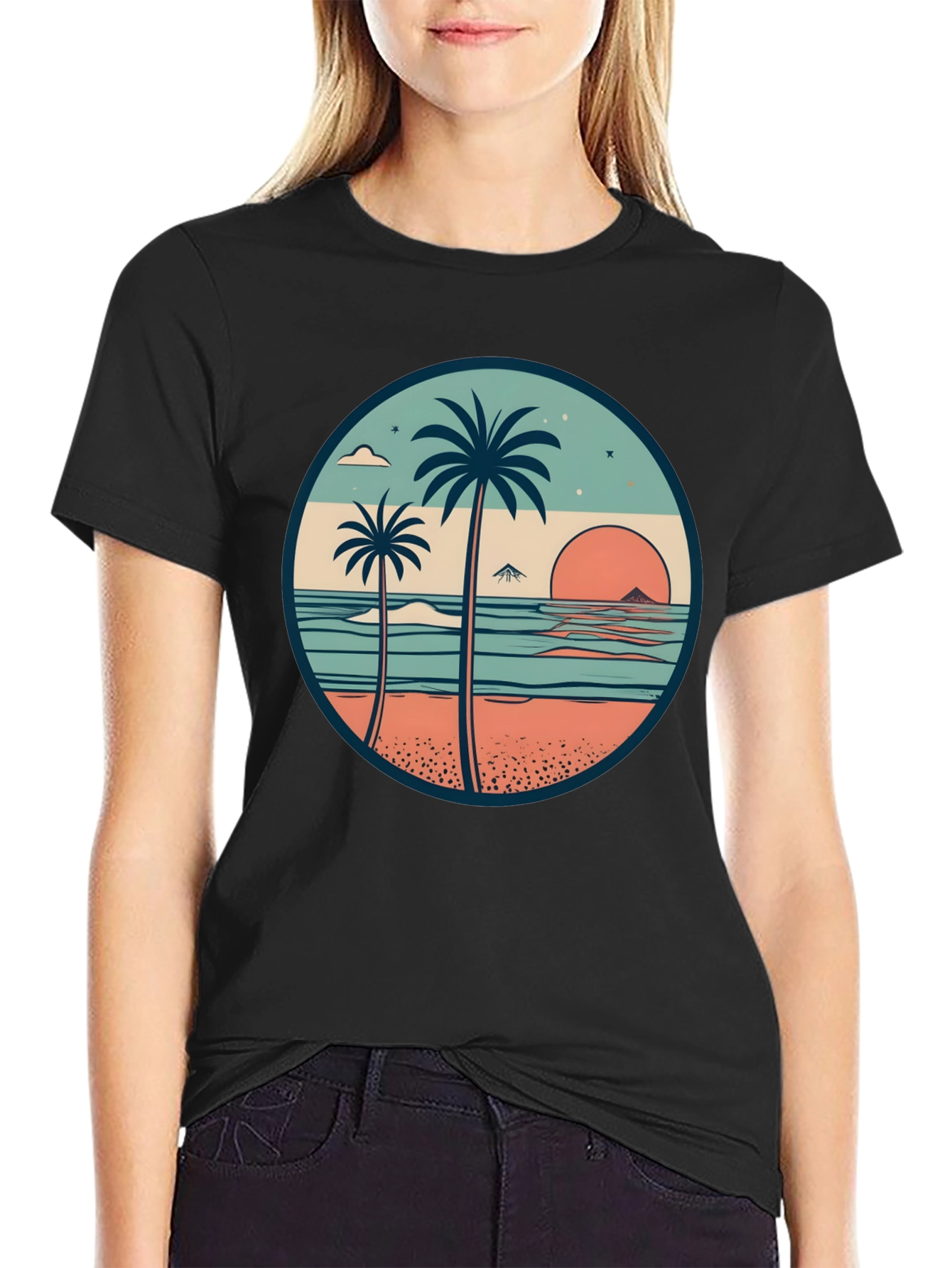 Tropical Beach Palm Tree Graphic T-Shirt