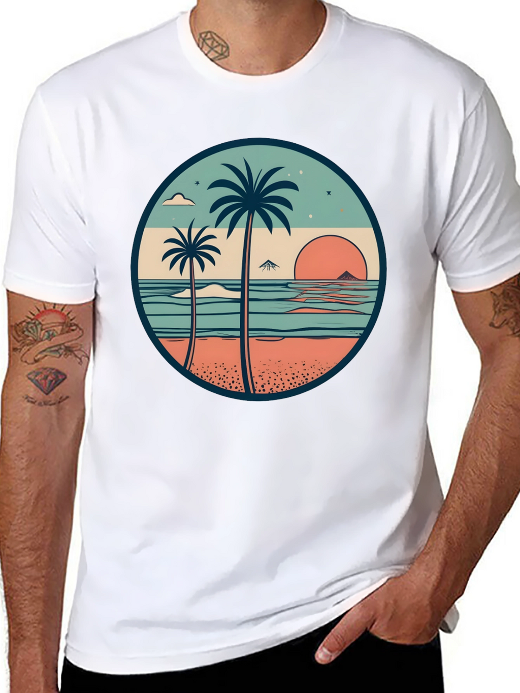 Tropical Beach Palm Tree Graphic T-Shirt