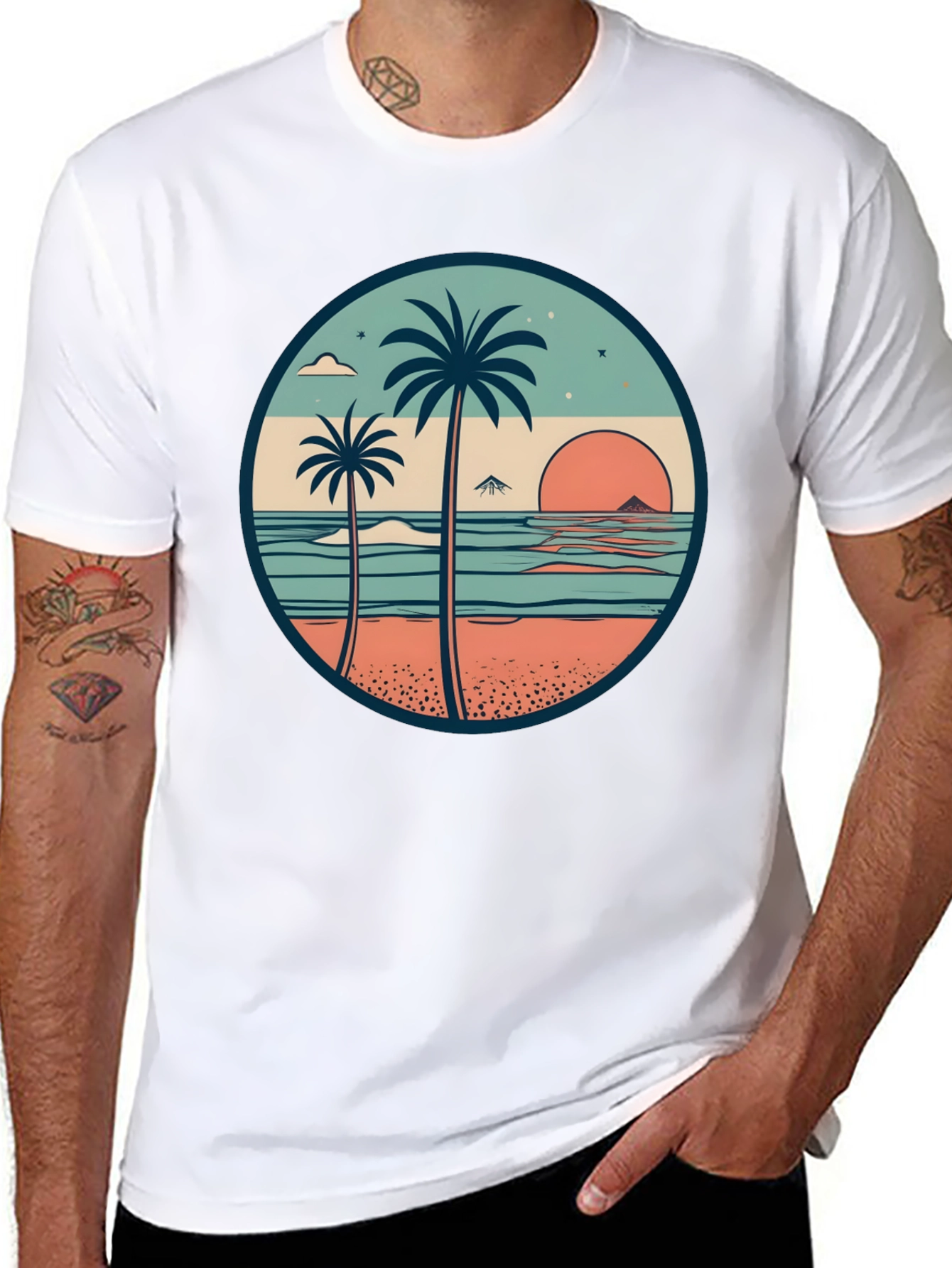 Tropical Beach Palm Tree Graphic T-Shirt