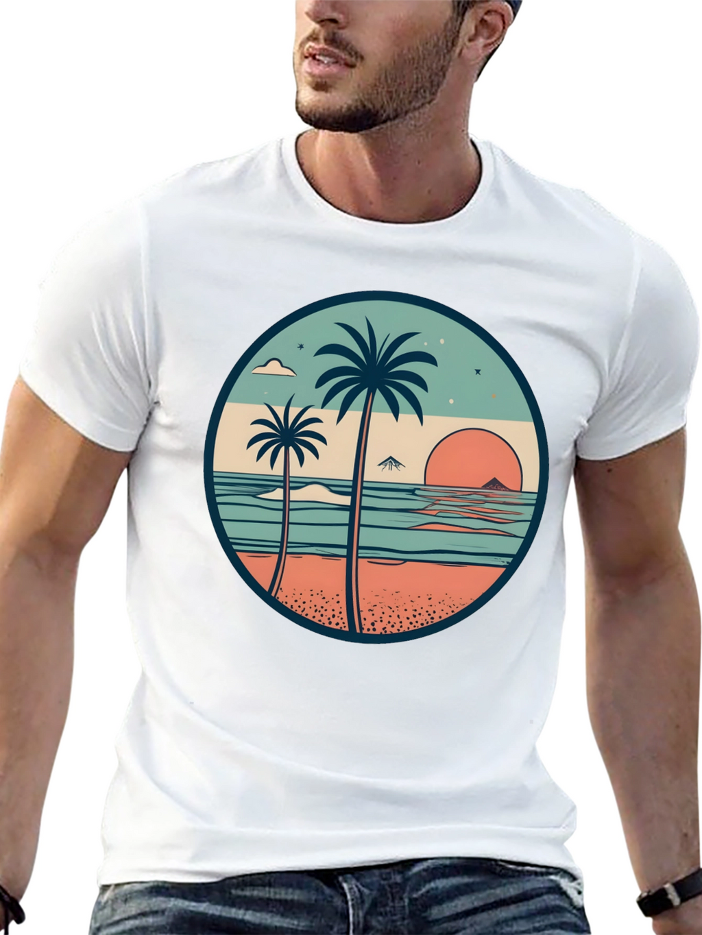 Tropical Beach Palm Tree Graphic T-Shirt