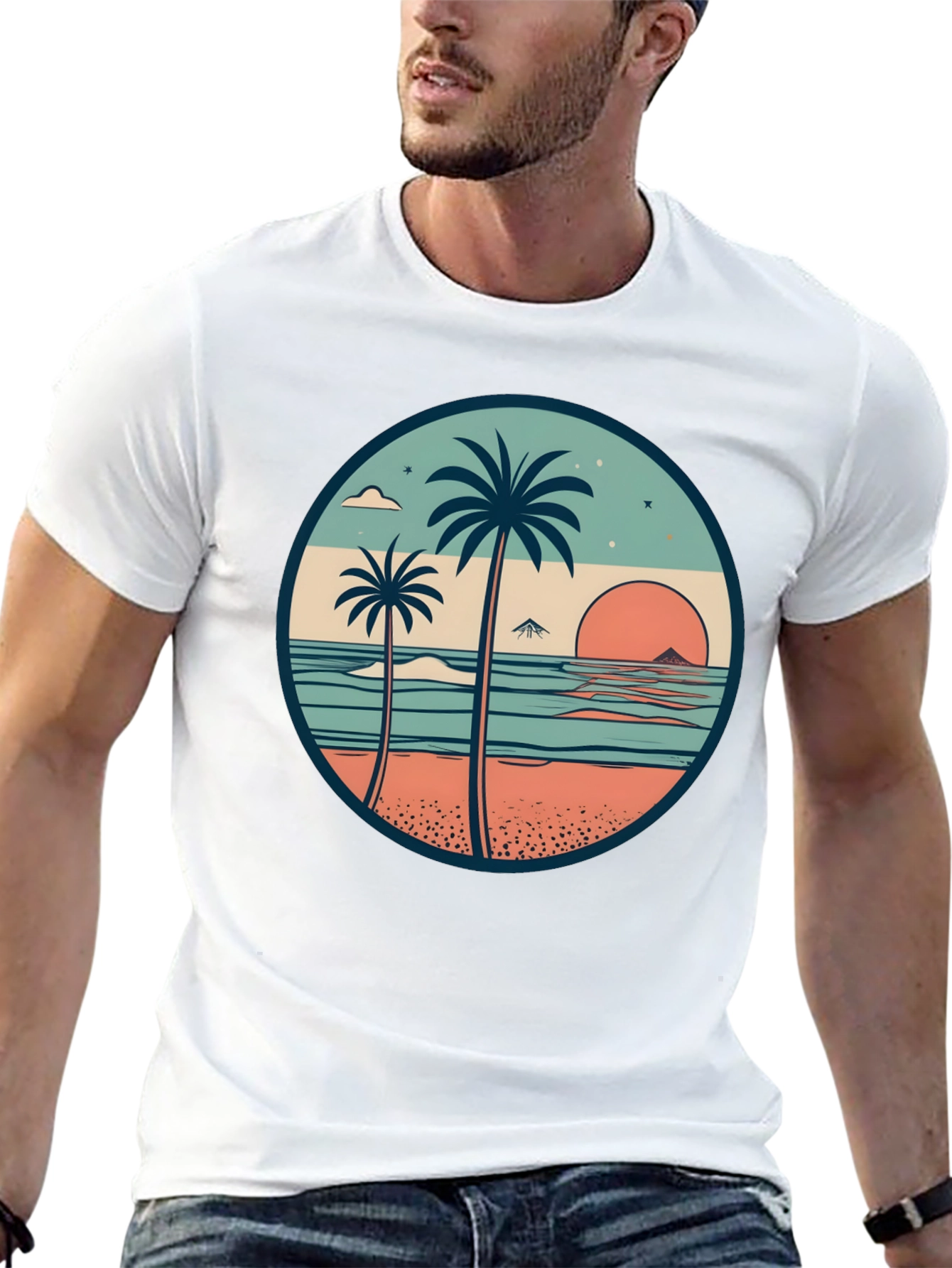 Tropical Beach Palm Tree Graphic T-Shirt