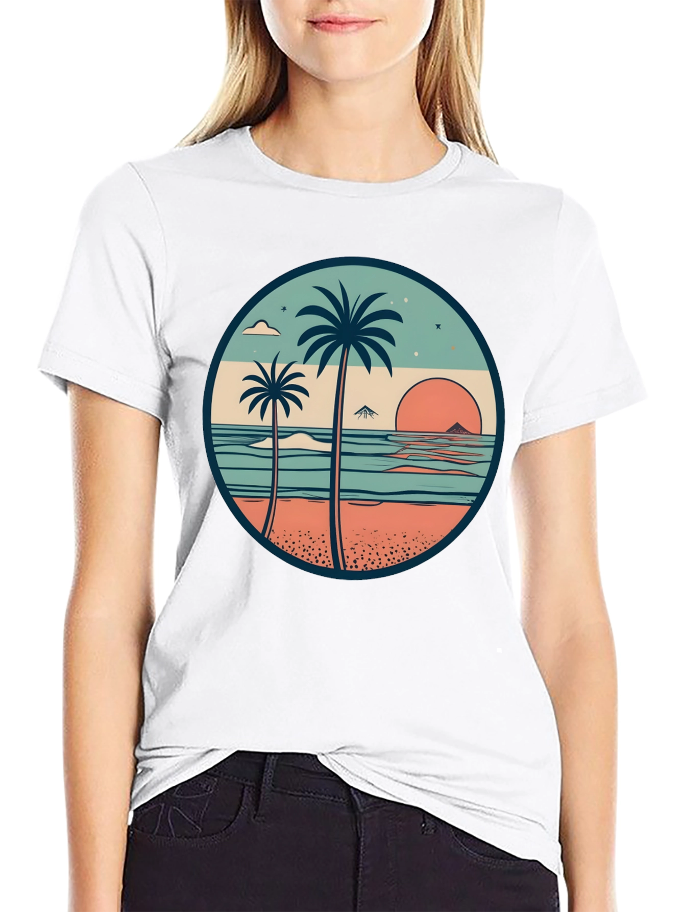 Tropical Beach Palm Tree Graphic T-Shirt