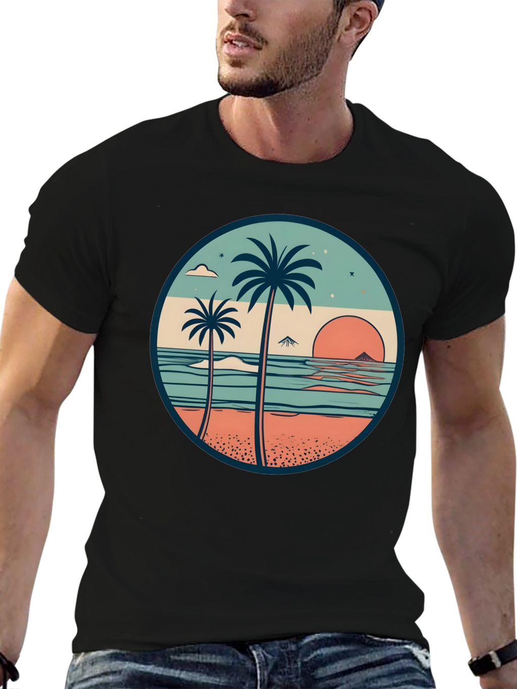 Tropical Beach Palm Tree Graphic T-Shirt