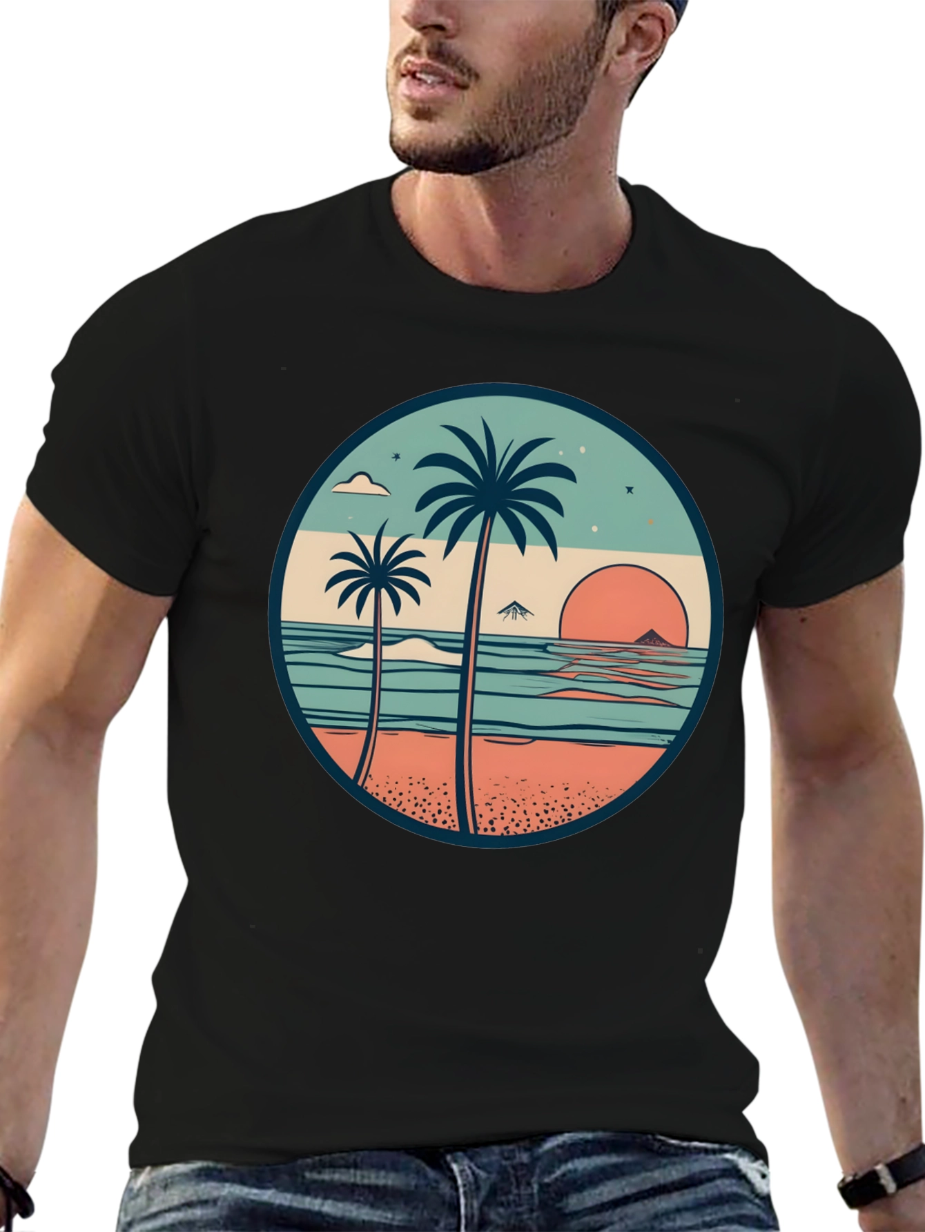 Tropical Beach Palm Tree Graphic T-Shirt