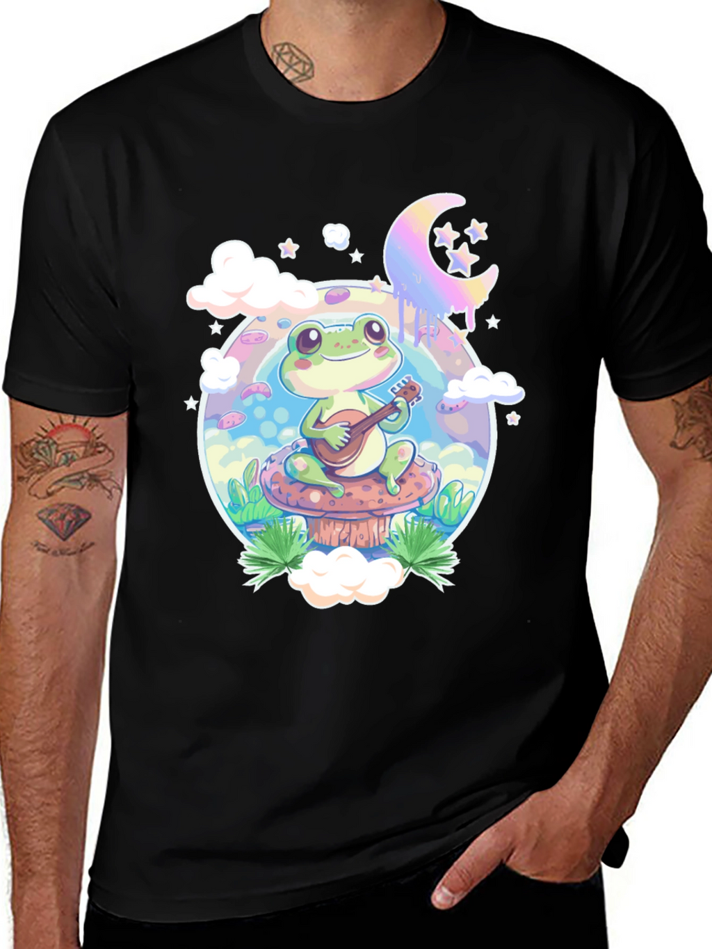 Frog Mushroom Guitarist Graphic Tee