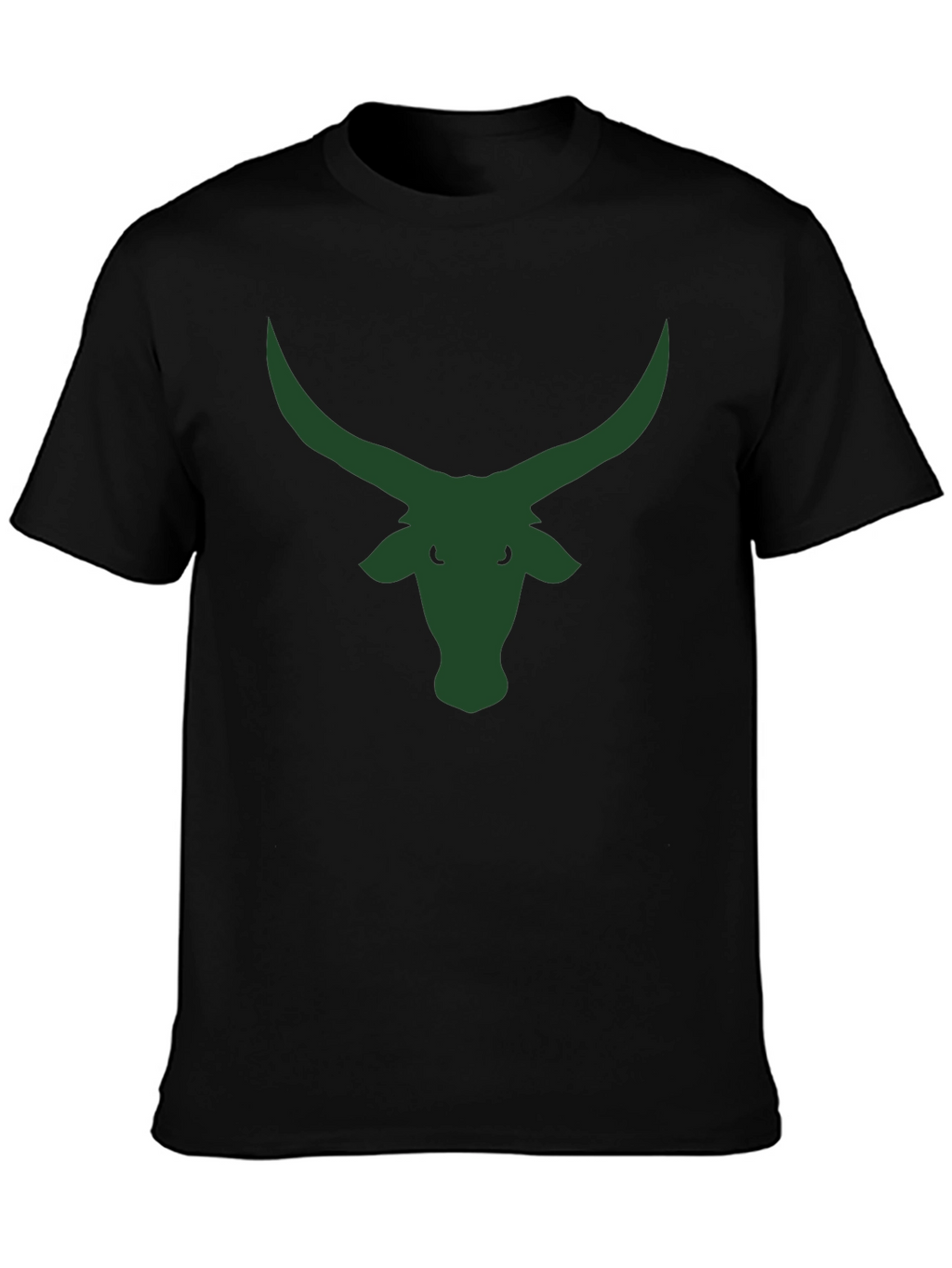 Black T-Shirt with Green Bull Horns Graphic