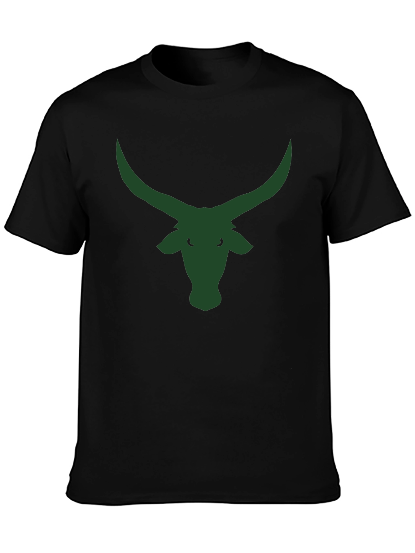 Black T-Shirt with Green Bull Horns Graphic