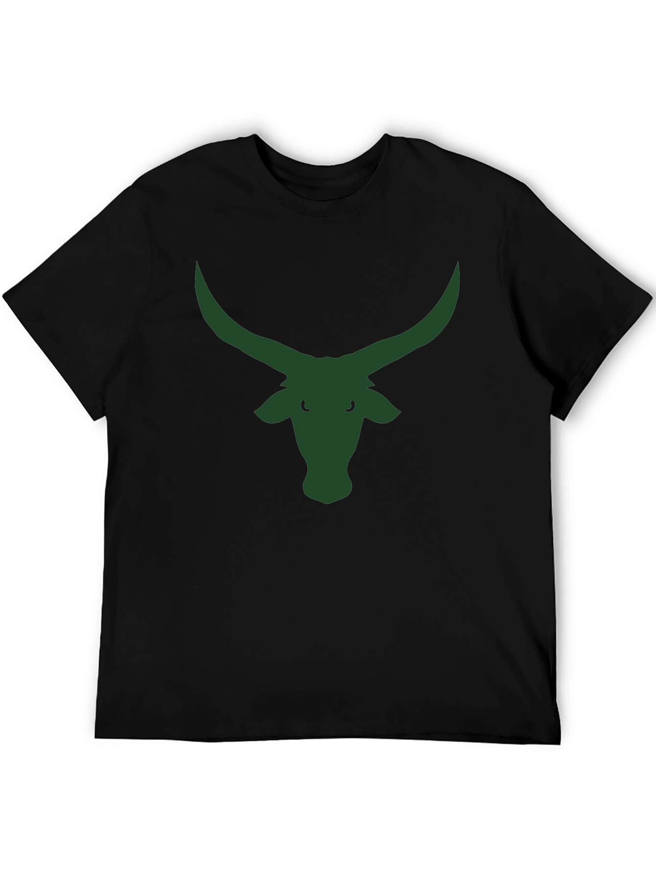 Black T-Shirt with Green Bull Horns Graphic