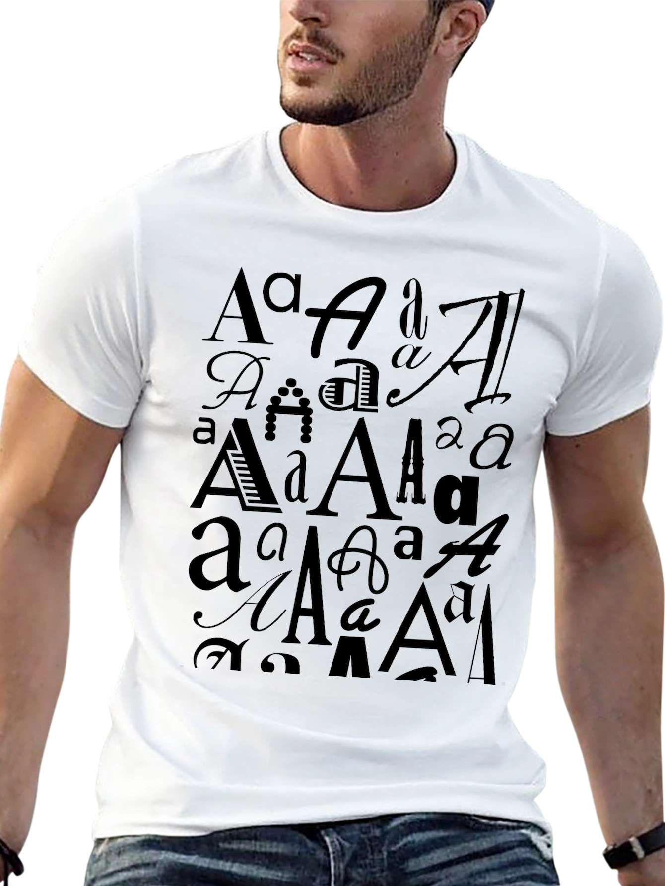 Typography A Design Black T-Shirt