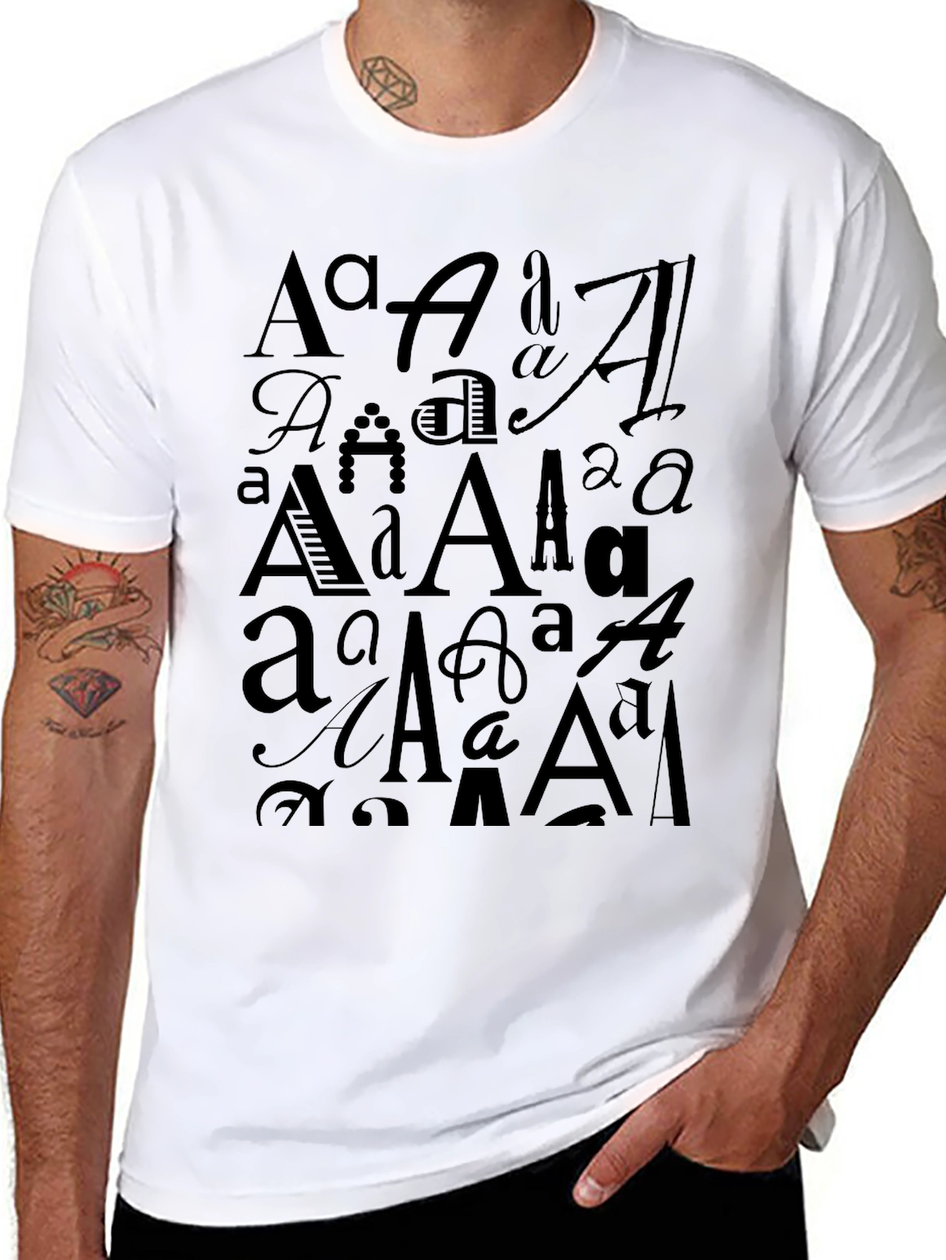 Typography A Design Black T-Shirt