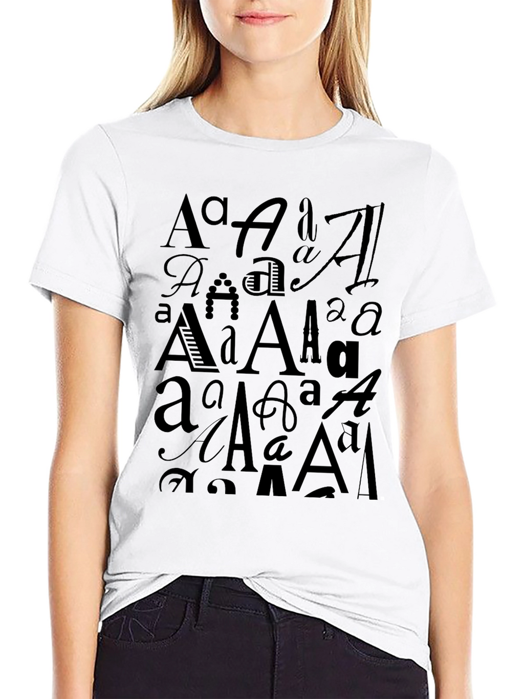 Typography A Design Black T-Shirt