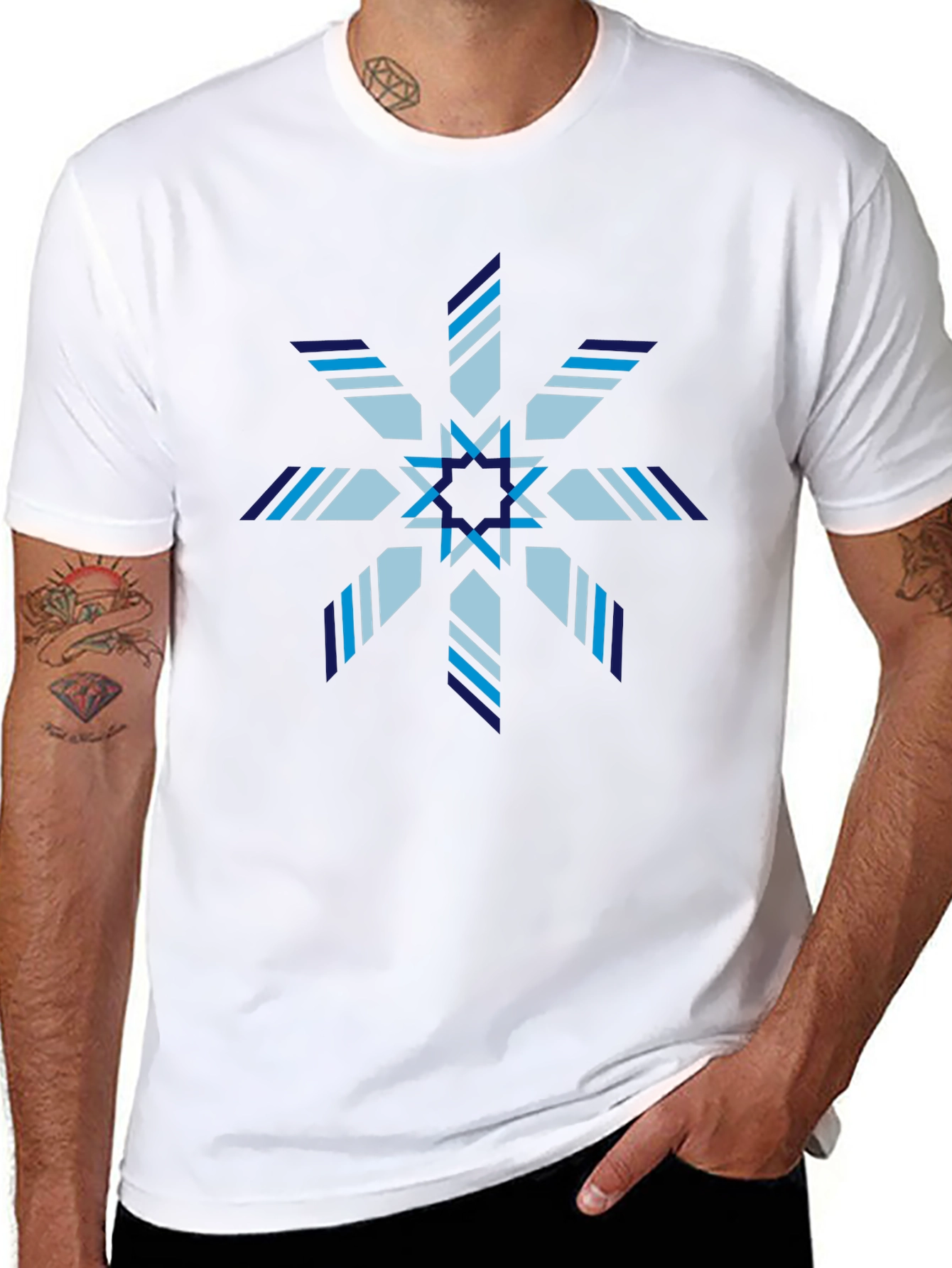 Geometric Snowflake Graphic Print Black T-Shirt