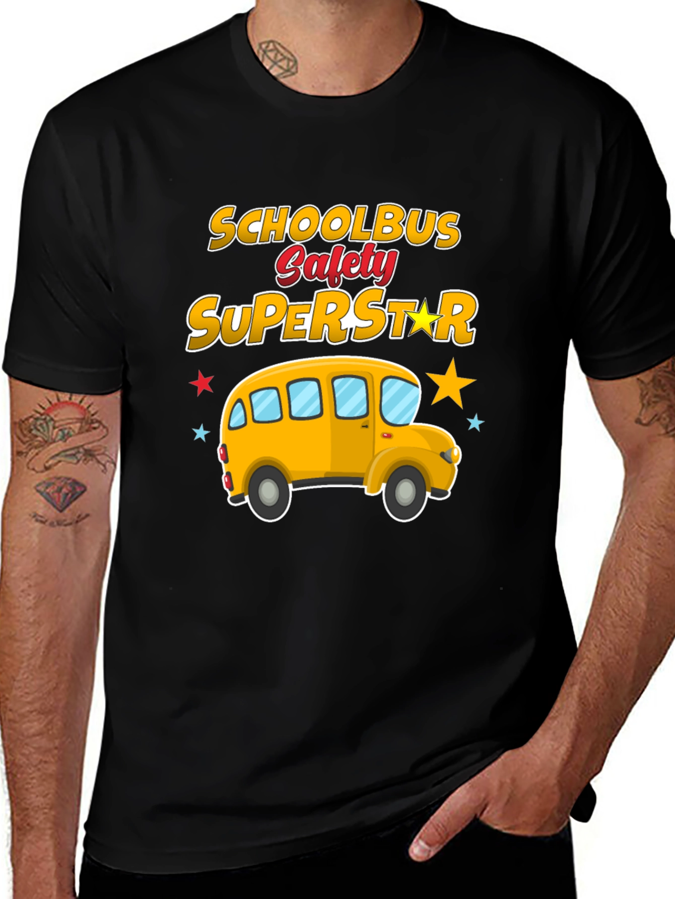 School Bus Safety Superstar Black T-Shirt