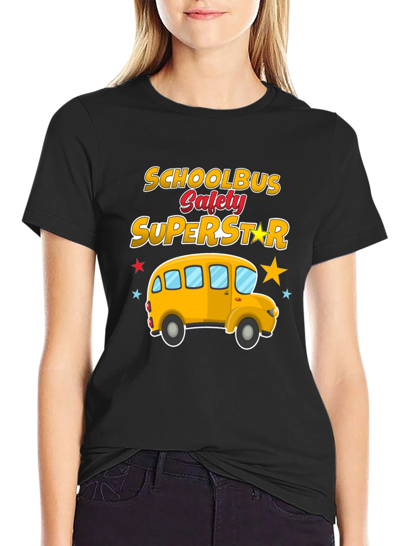 School Bus Safety Superstar Black T-Shirt