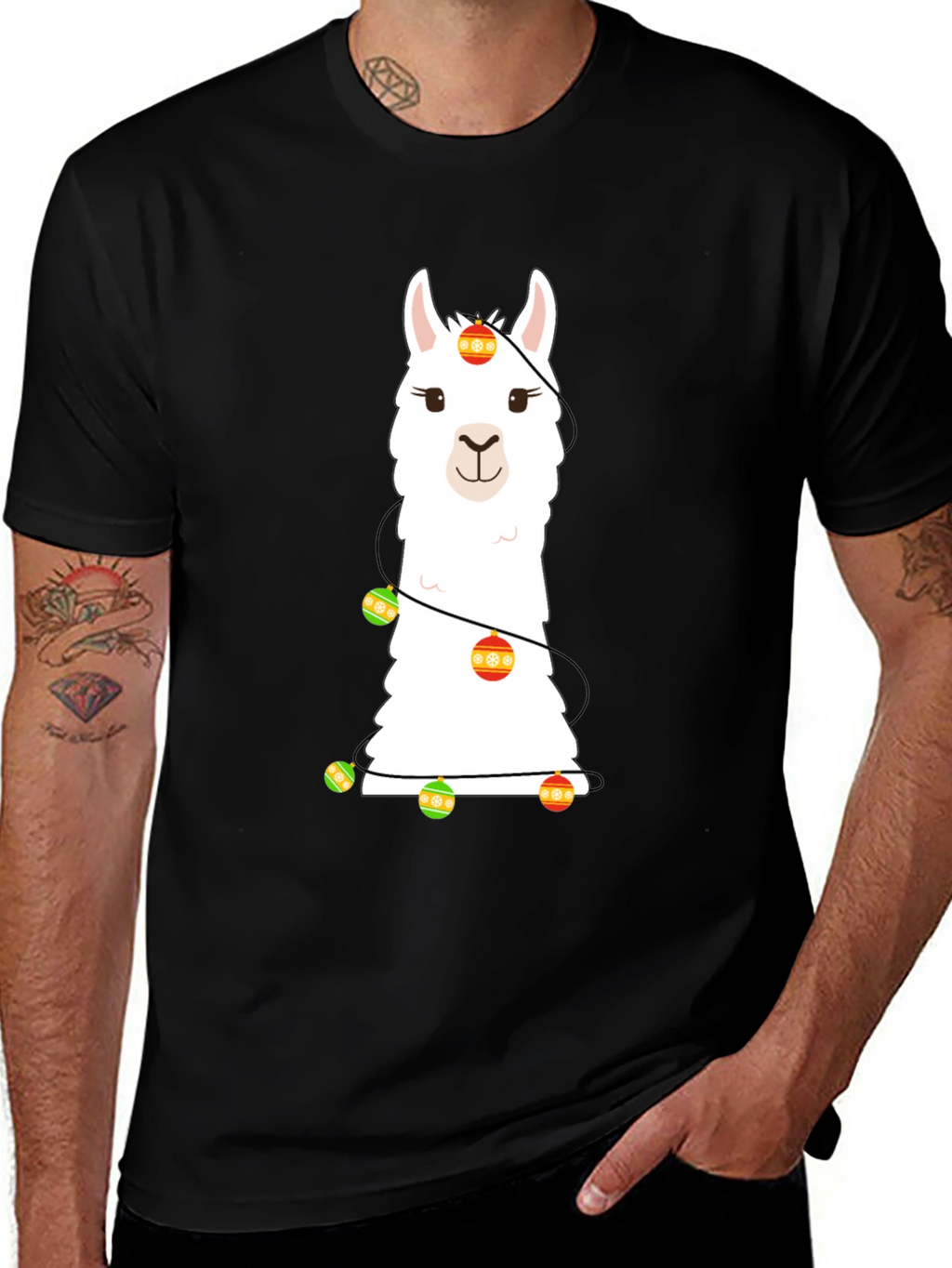 Llama Christmas Lights Graphic Tee