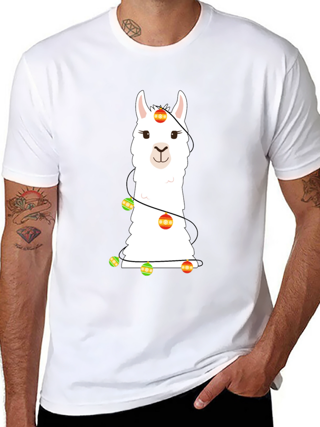 Llama Christmas Lights Graphic Tee
