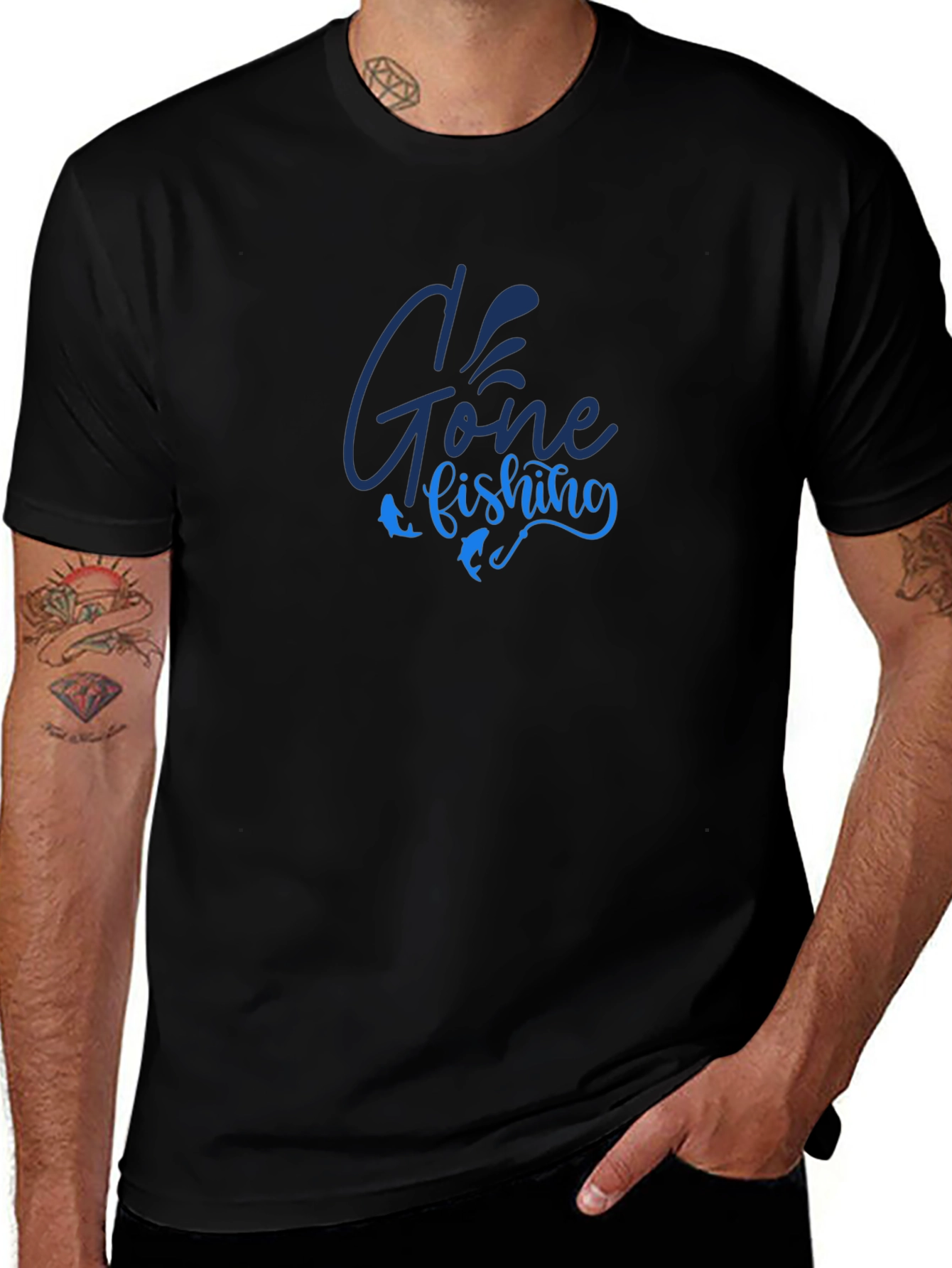 Gone Fishing Graphic T-Shirt - Black