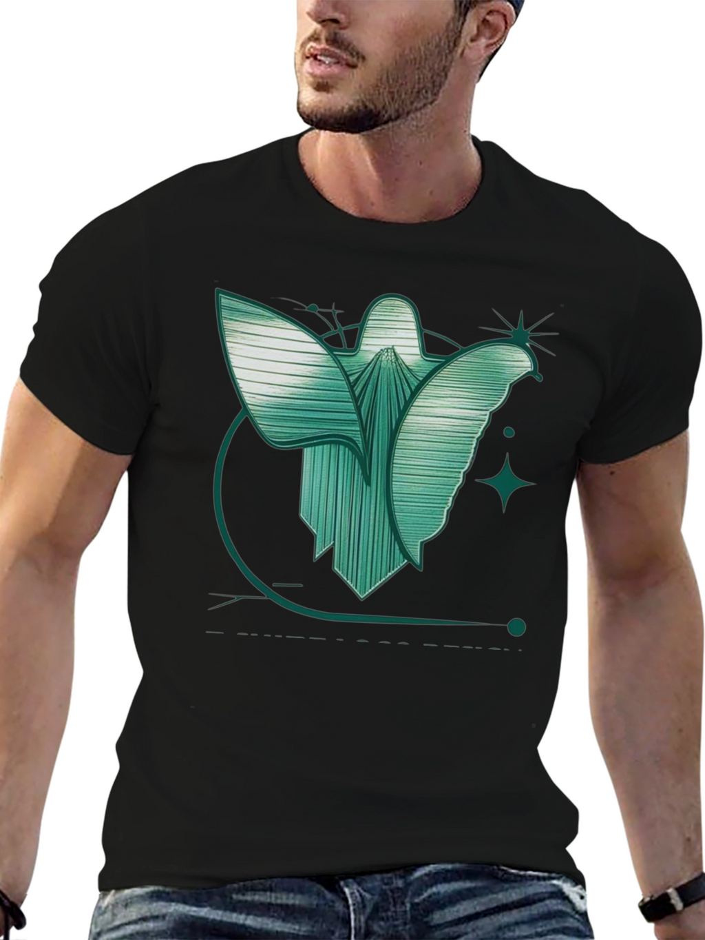 Abstract Angel Graphic Tee - Modern Design Black T-Shirt