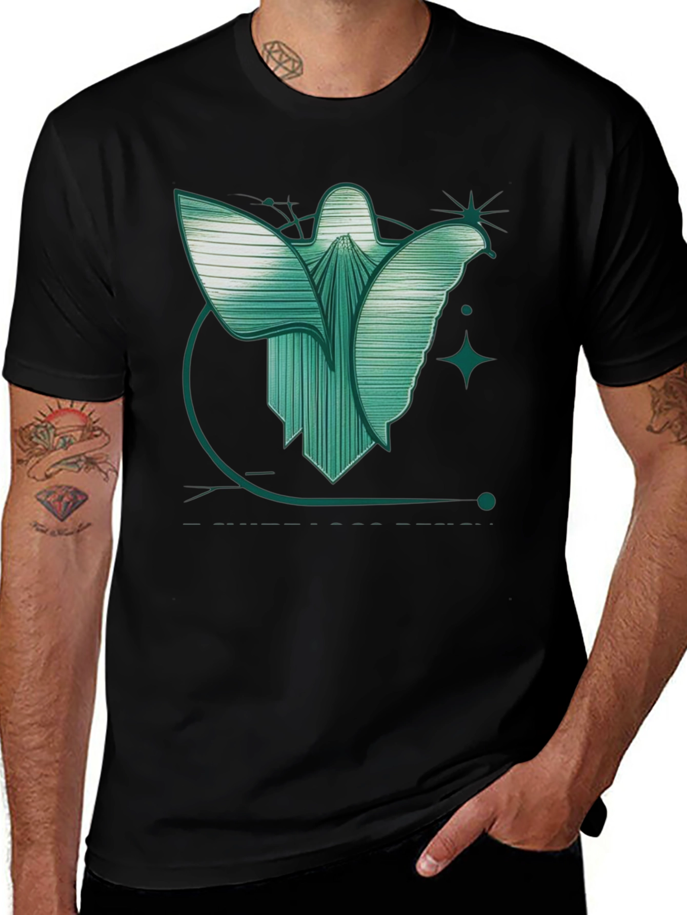 Abstract Angel Graphic Tee - Modern Design Black T-Shirt