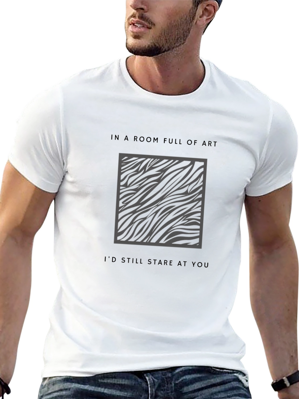 Zebra Print Art Statement Black T-Shirt