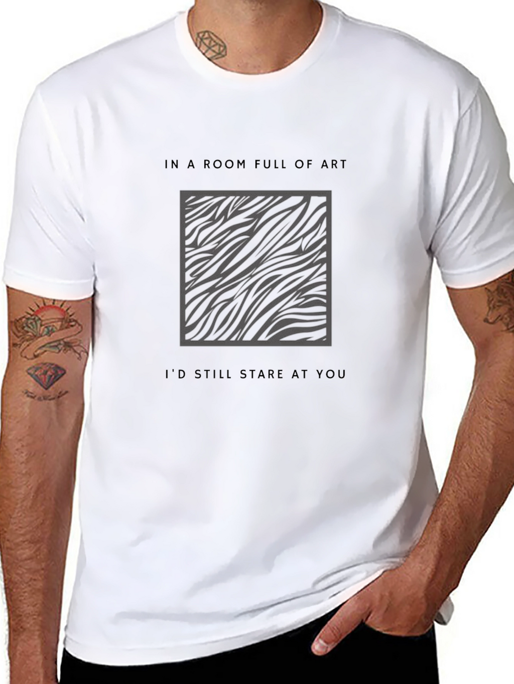 Zebra Print Art Statement Black T-Shirt