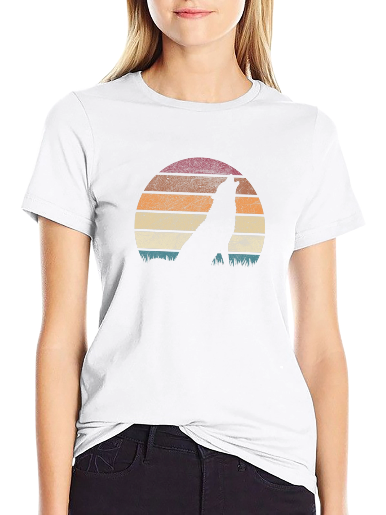 Wolf Silhouette Sunset Graphic T-Shirt