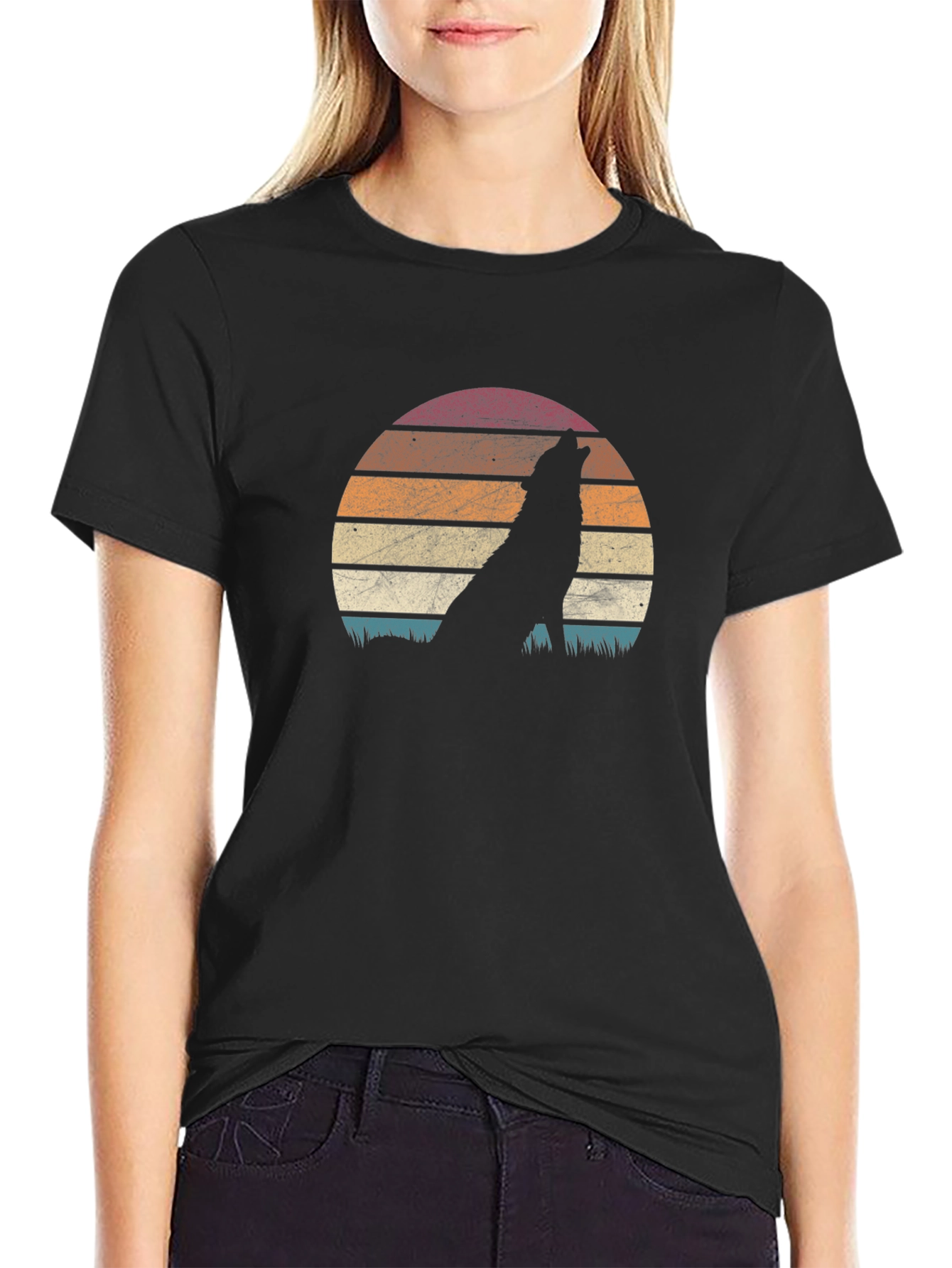 Wolf Silhouette Sunset Graphic T-Shirt