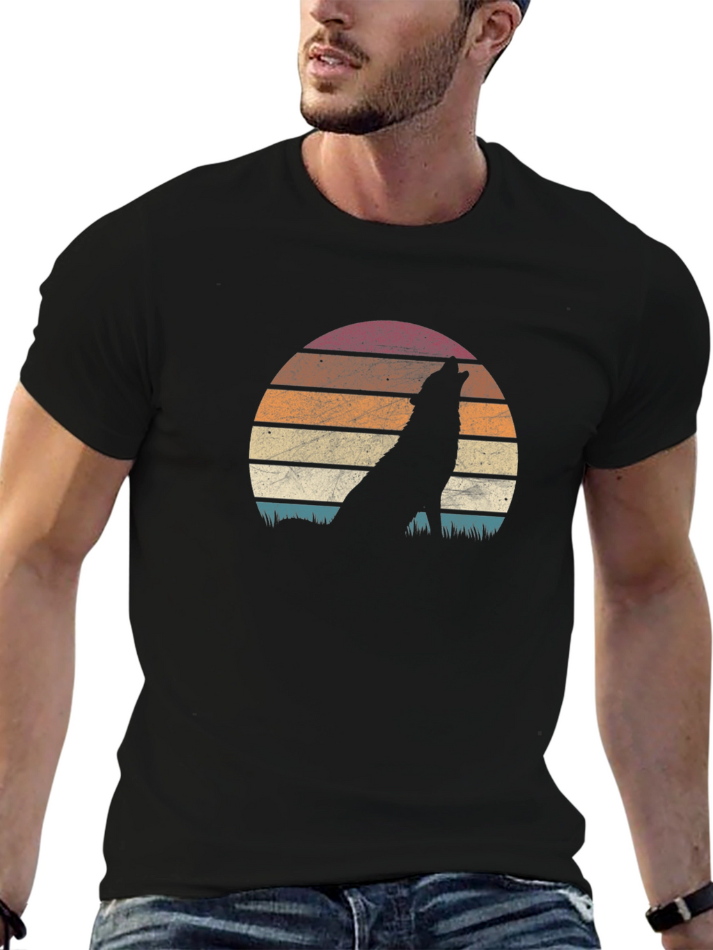 Wolf Silhouette Sunset Graphic T-Shirt