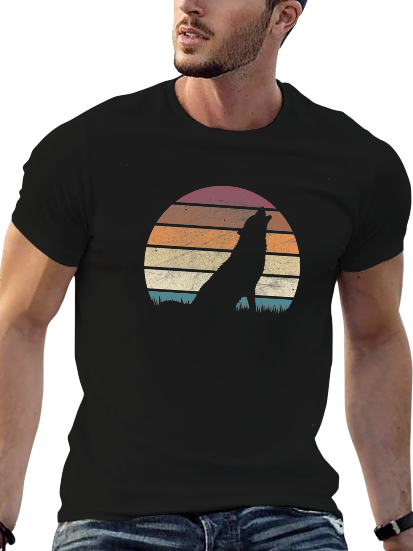 Wolf Silhouette Sunset Graphic T-Shirt