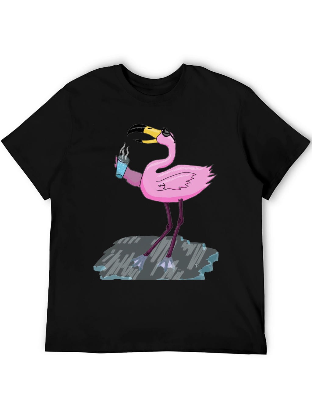 Cool Flamingo Drinking Coffee Graphic Tee