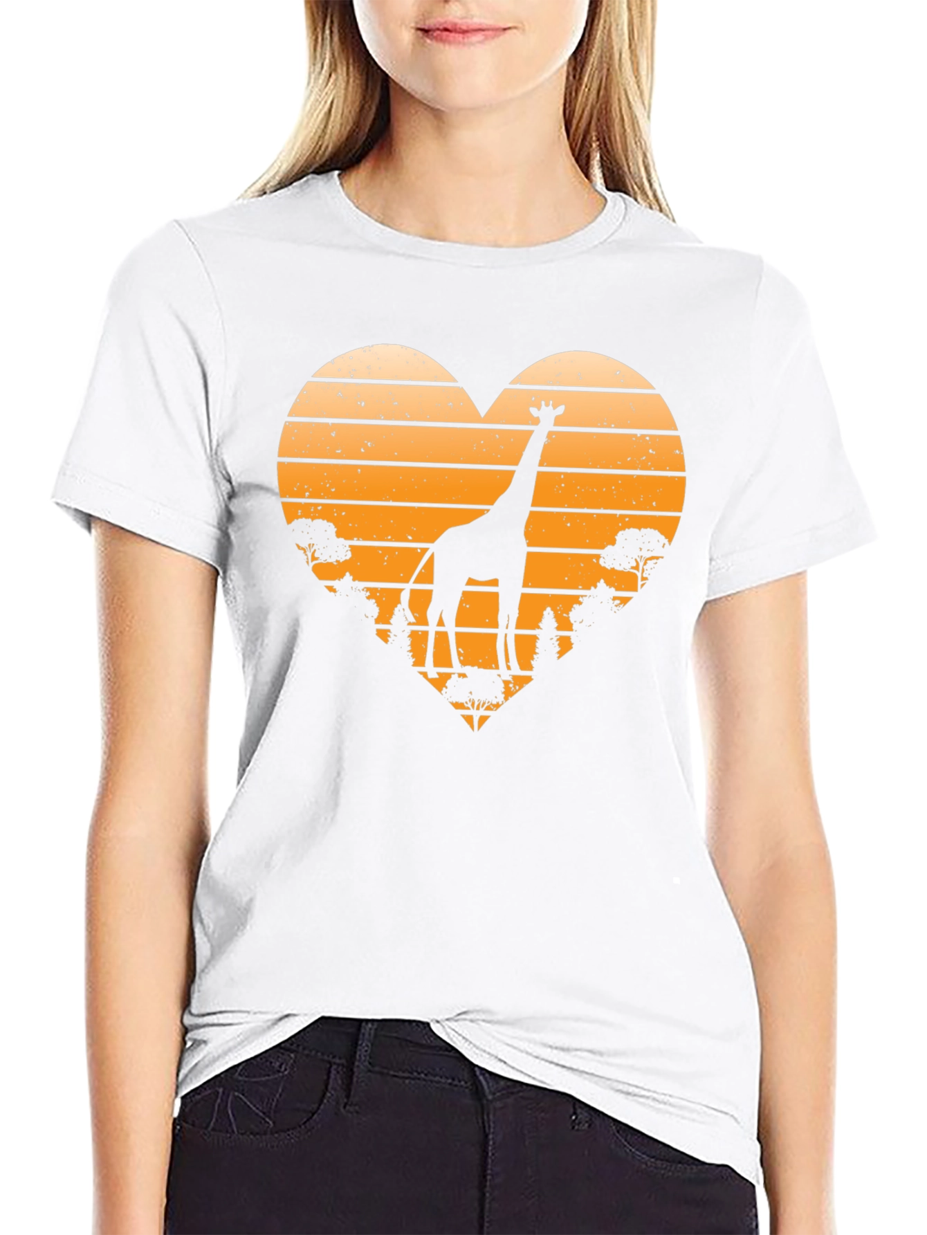 Giraffe Sunset Heart T-Shirt - Wildlife Tee