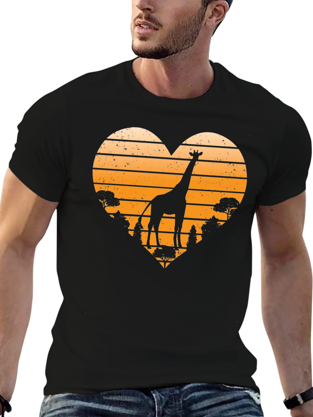 Giraffe Sunset Heart T-Shirt - Wildlife Tee