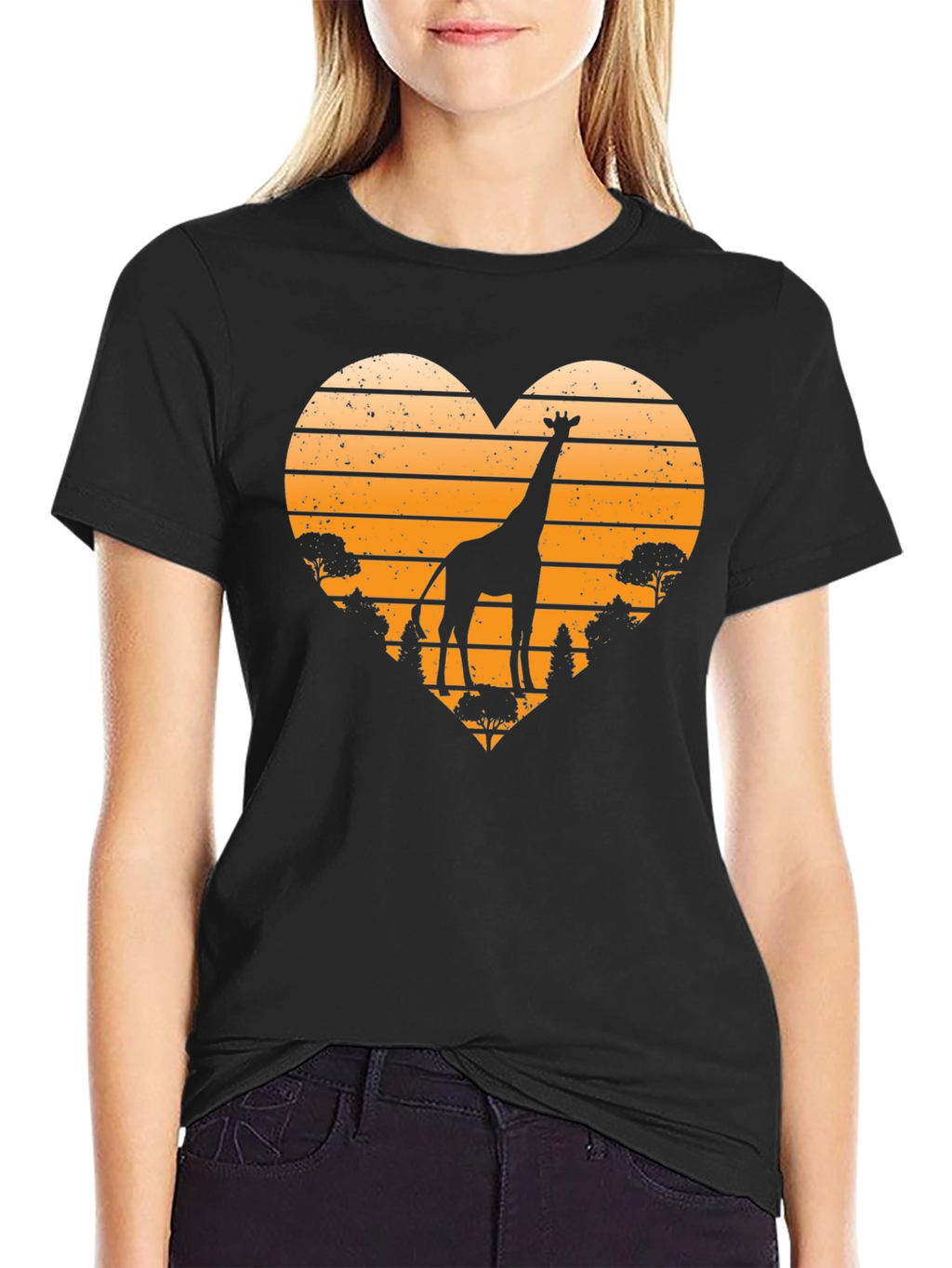 Giraffe Sunset Heart T-Shirt - Wildlife Tee