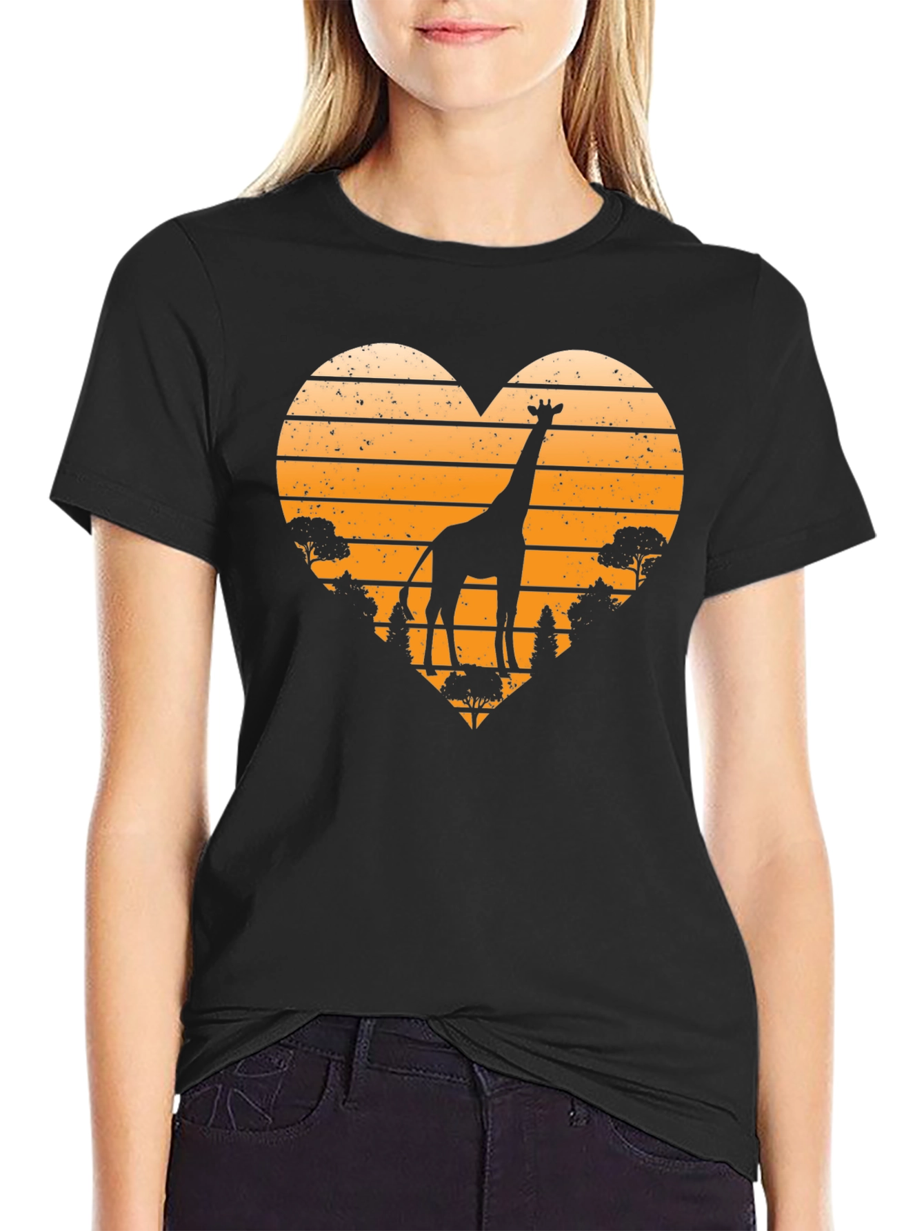 Giraffe Sunset Heart T-Shirt - Wildlife Tee