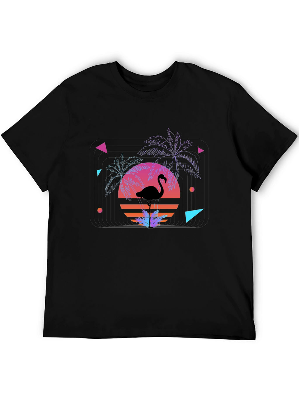 Retro Flamingo Sunset Graphic Tee - Black