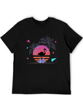 Retro Flamingo Sunset Graphic Tee - Black
