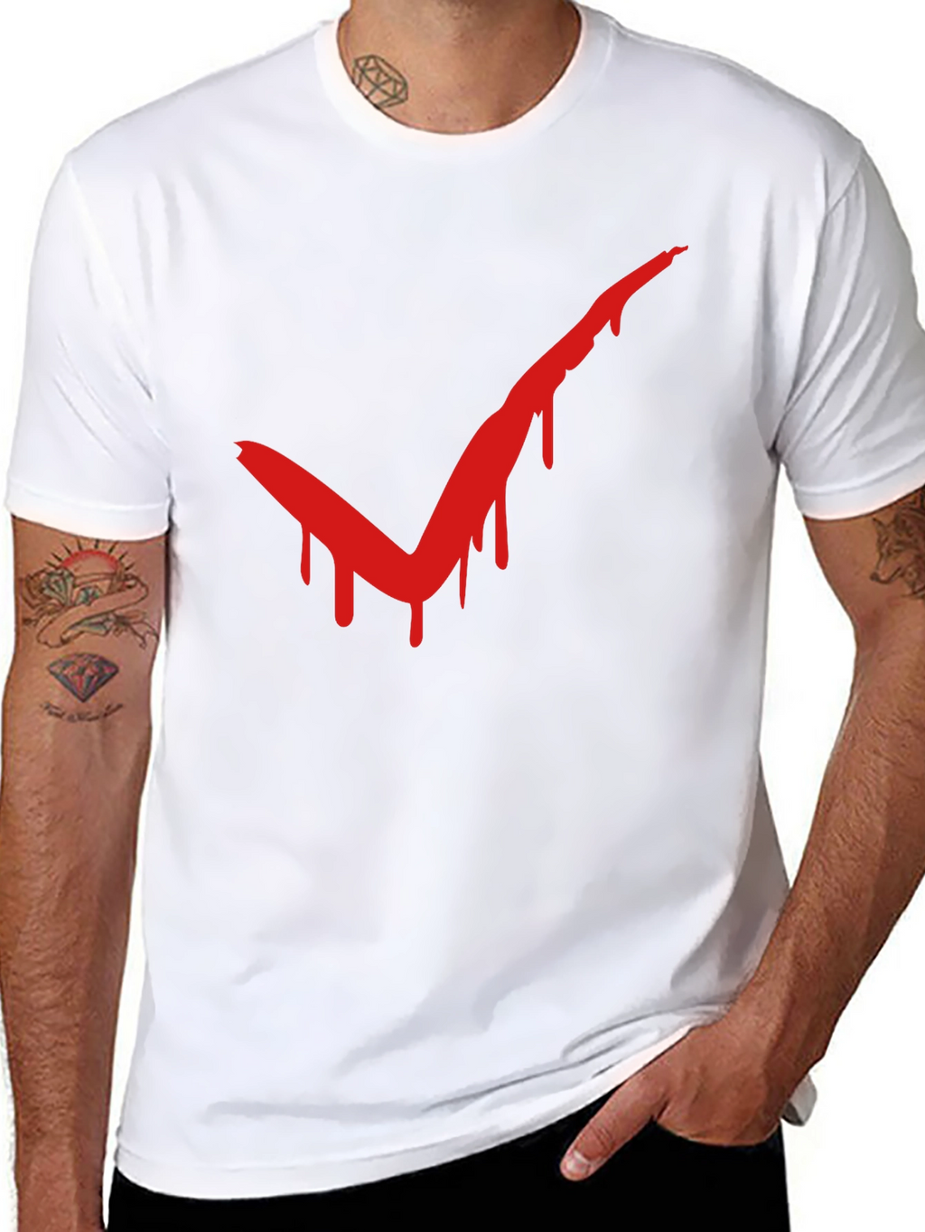 Red Drip Check Mark Black T-Shirt