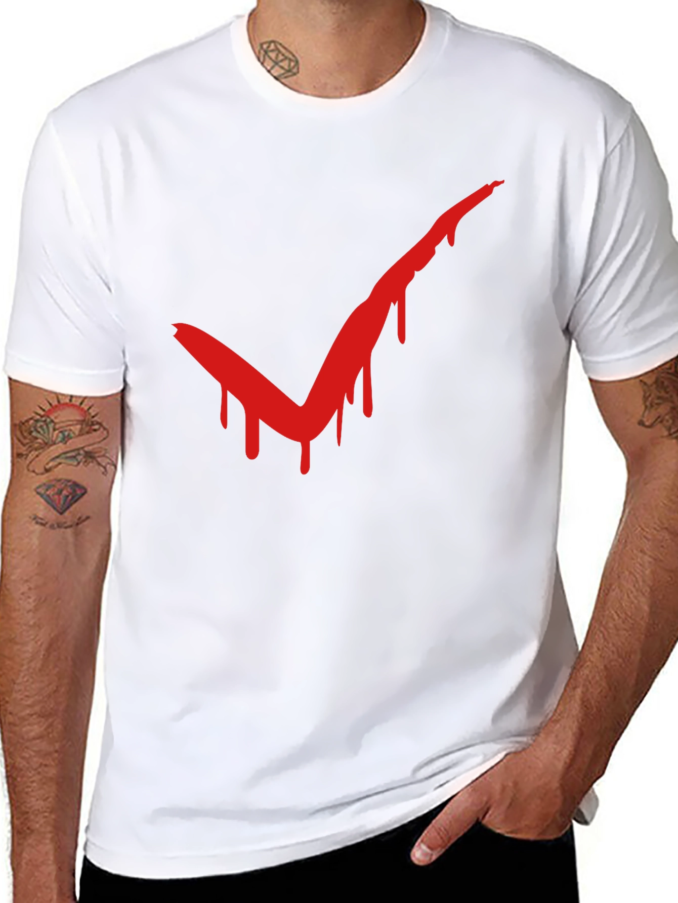 Red Drip Check Mark Black T-Shirt