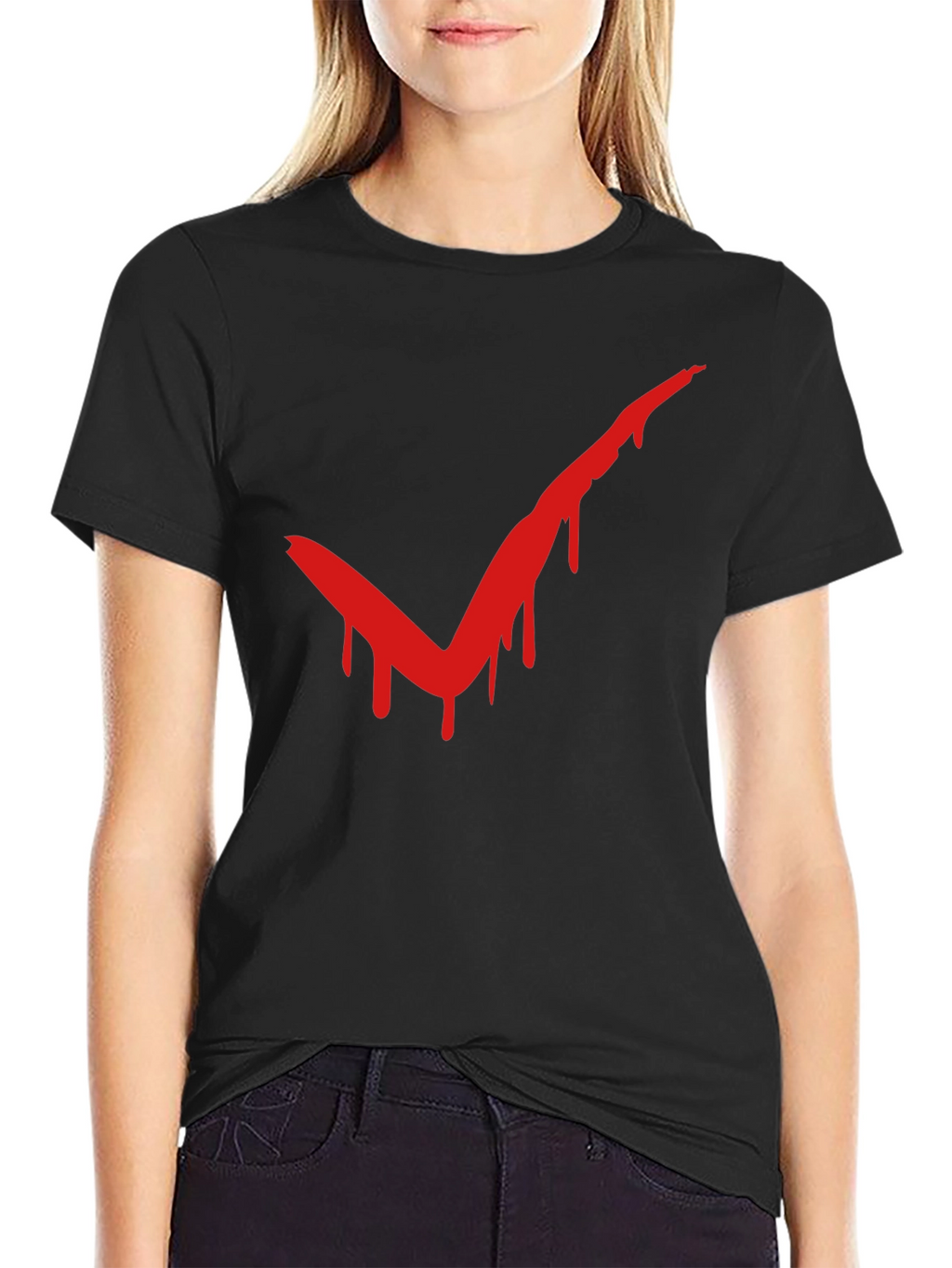 Red Drip Check Mark Black T-Shirt