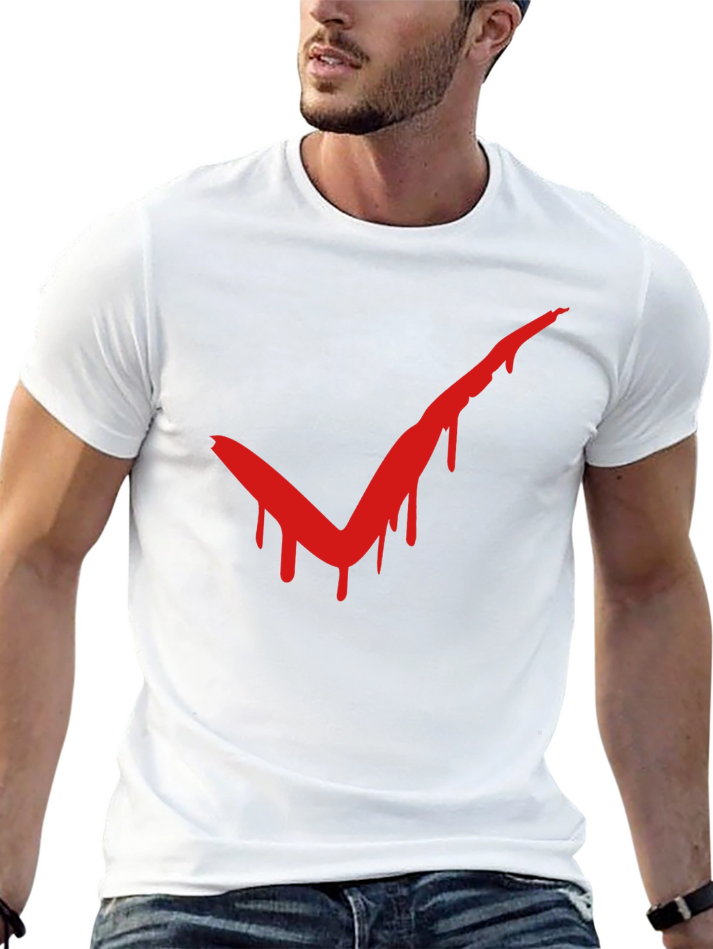 Red Drip Check Mark Black T-Shirt