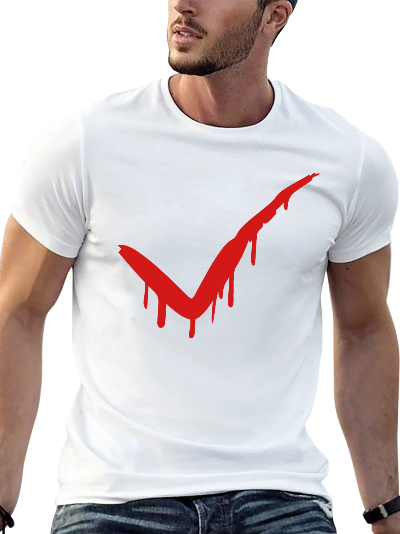 Red Drip Check Mark Black T-Shirt