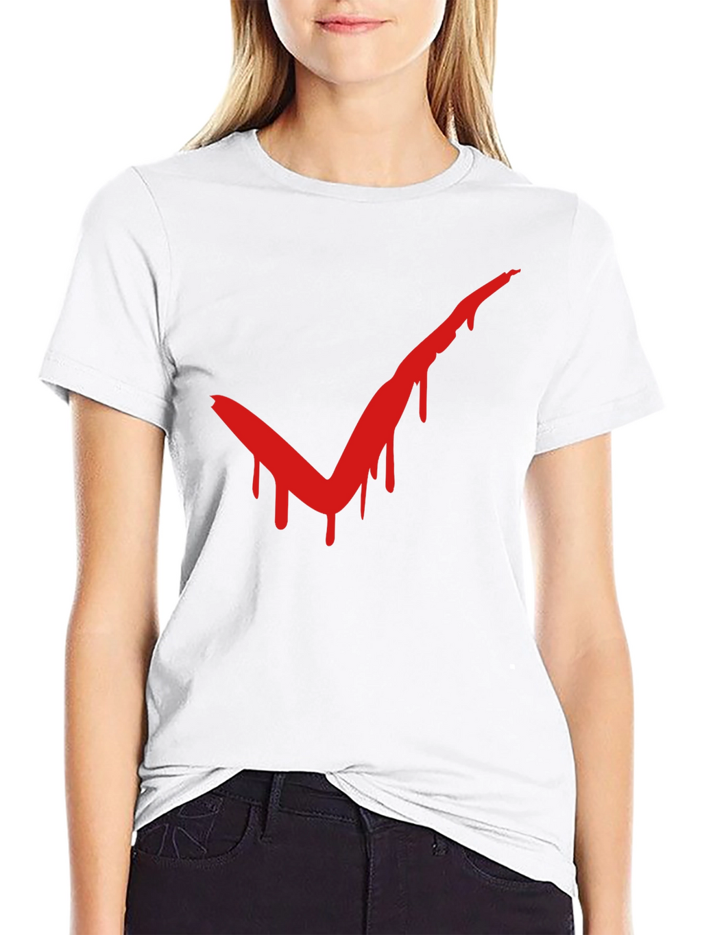 Red Drip Check Mark Black T-Shirt