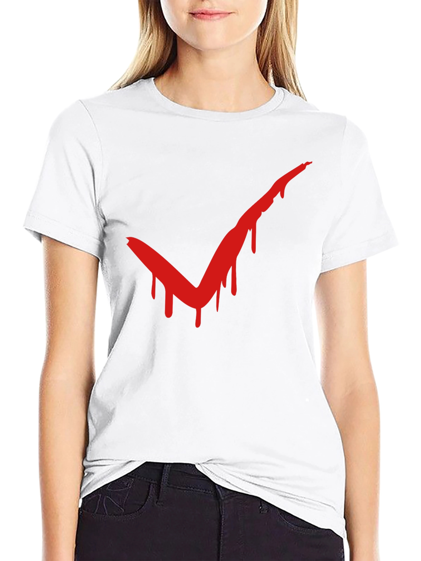 Red Drip Check Mark Black T-Shirt